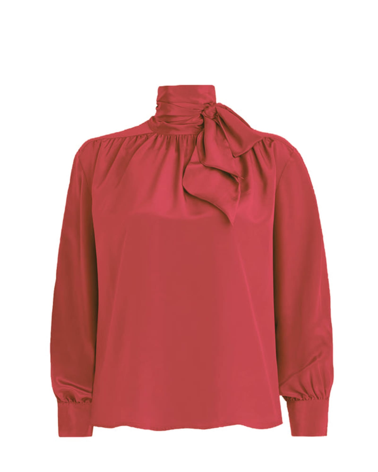 Silk Tie Neck Blouse in Coral | Coral