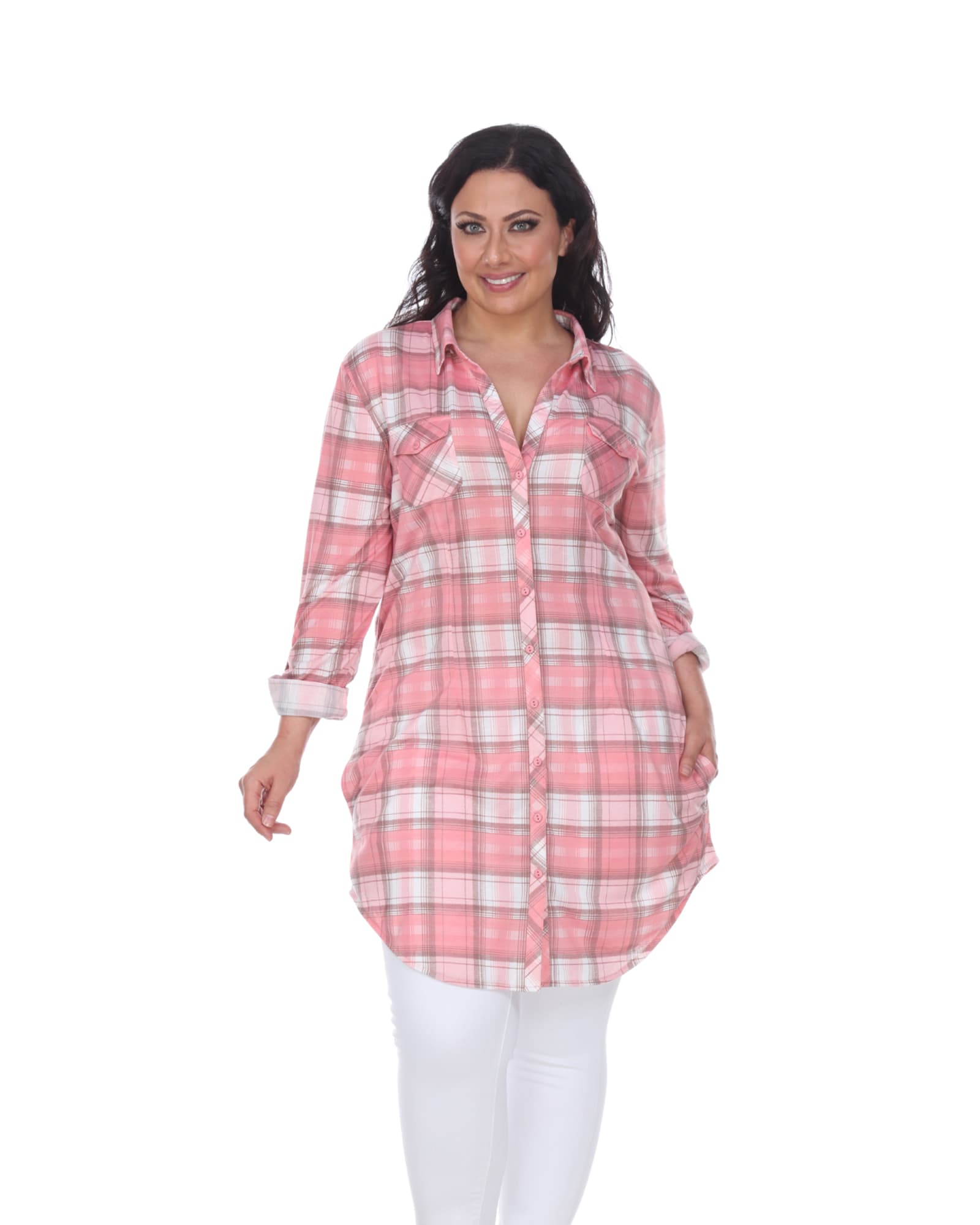 Piper Stretchy Plaid Tunic | pink beige