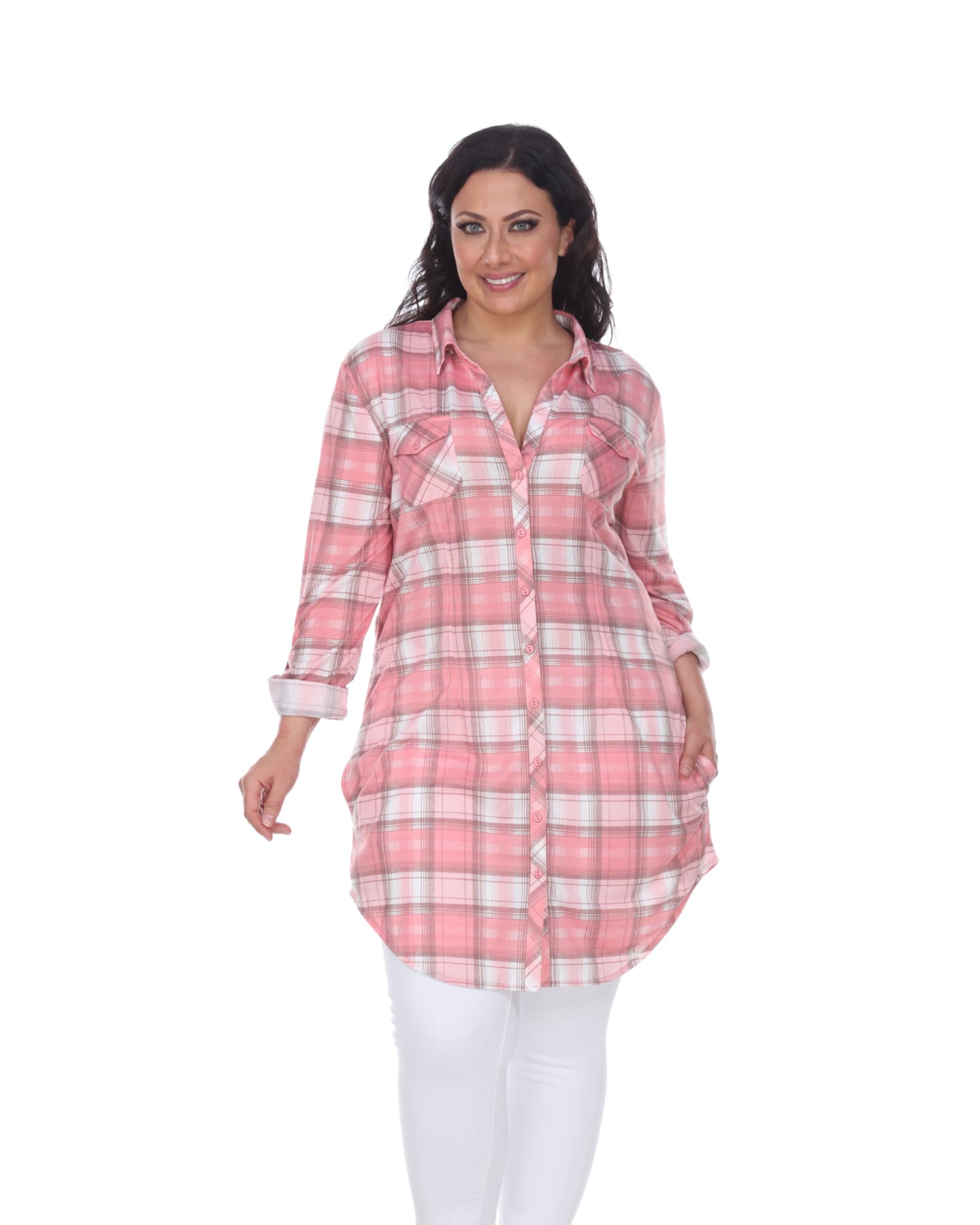 Women's Tunic Top Plus Size Top for Women Women's Long Sleeve Top Women's Flannel  Plaid Light Weight Thin Brown at Amazon Women's Clothing store