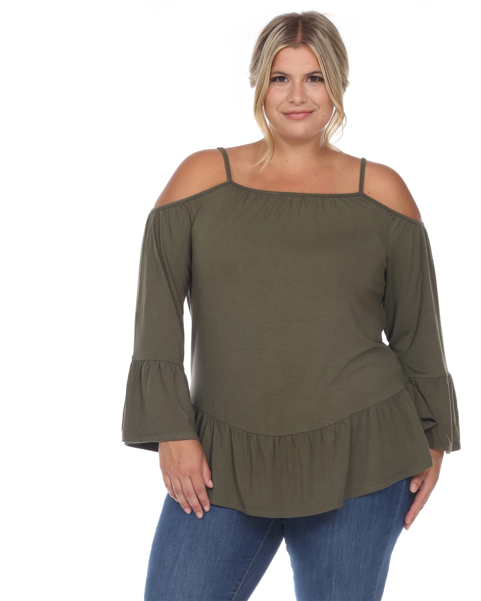 Cold Shoulder Ruffle Sleeve Top | Olive