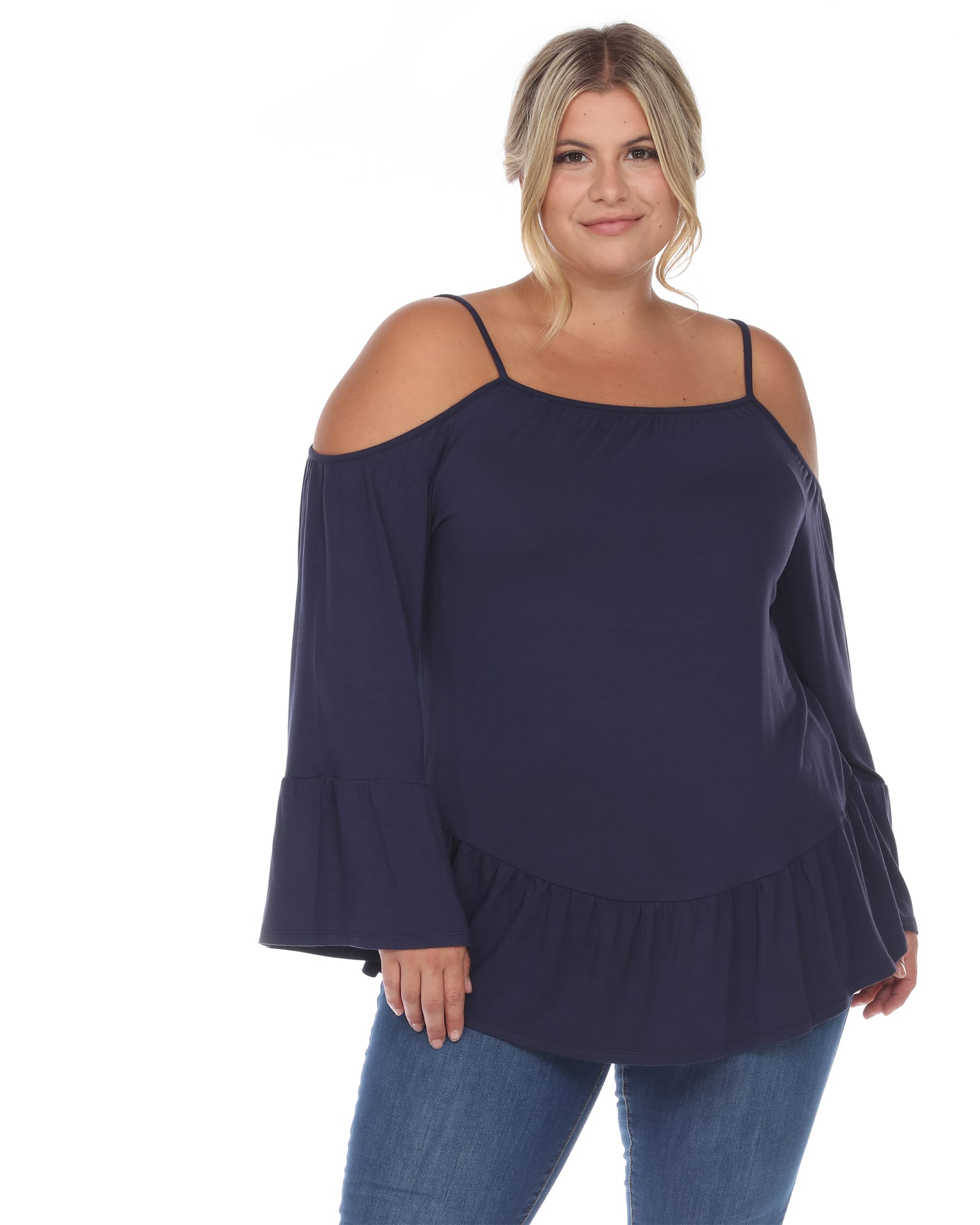 Cold Shoulder Ruffle Sleeve Top | Navy