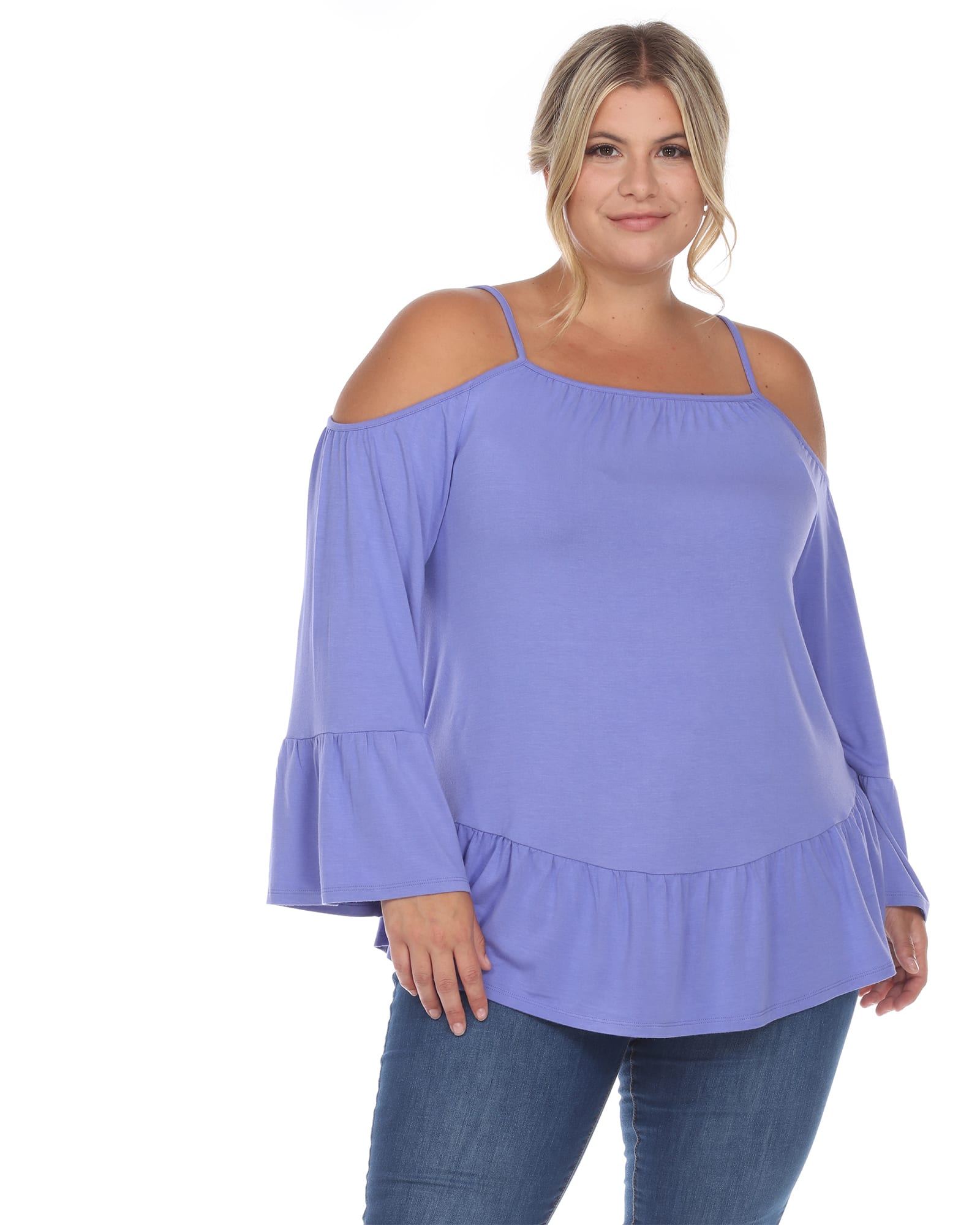 Cold Shoulder Ruffle Sleeve Top | Purple