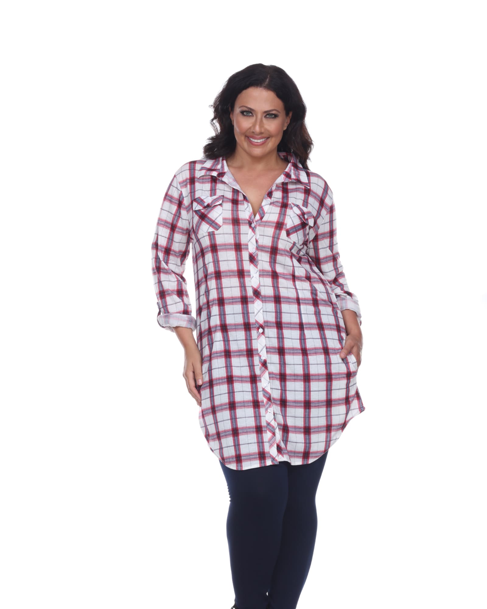 Piper Stretchy Plaid Tunic | red white