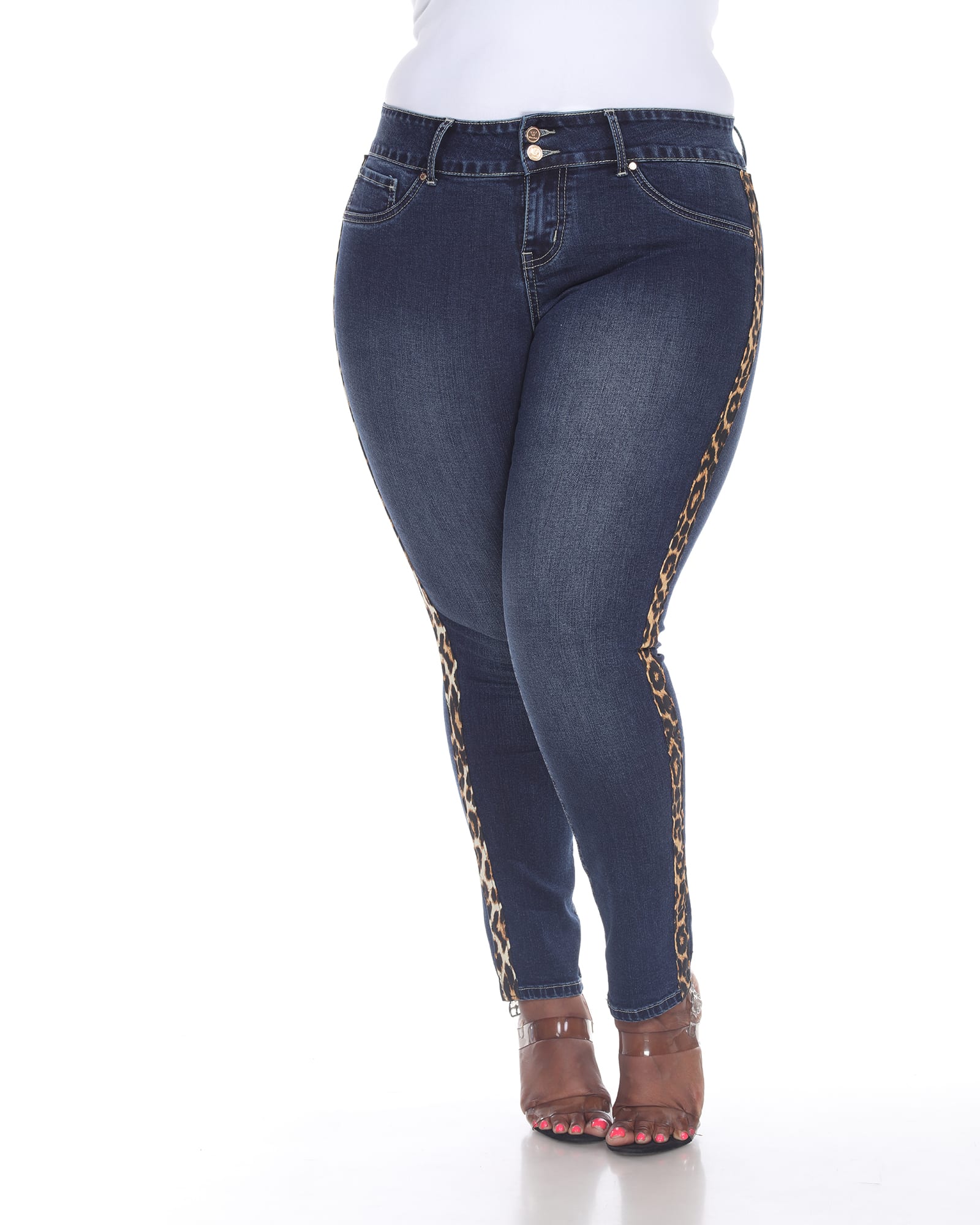 Super Stretch Denim with Cheetah Pannel | Denim Blue