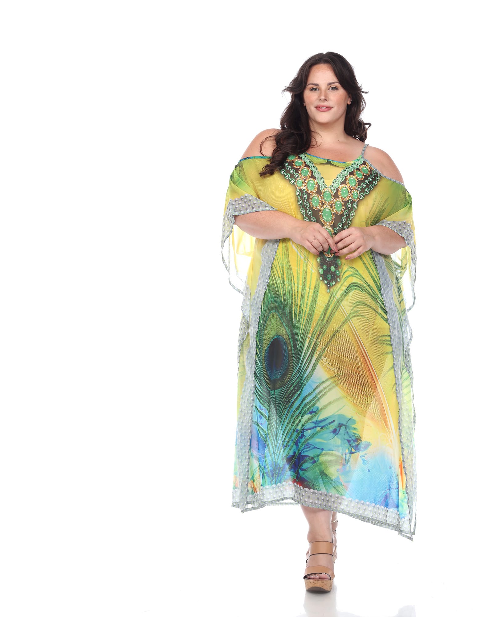 Sheer Caftan Maxi Dress | Peacock Feather