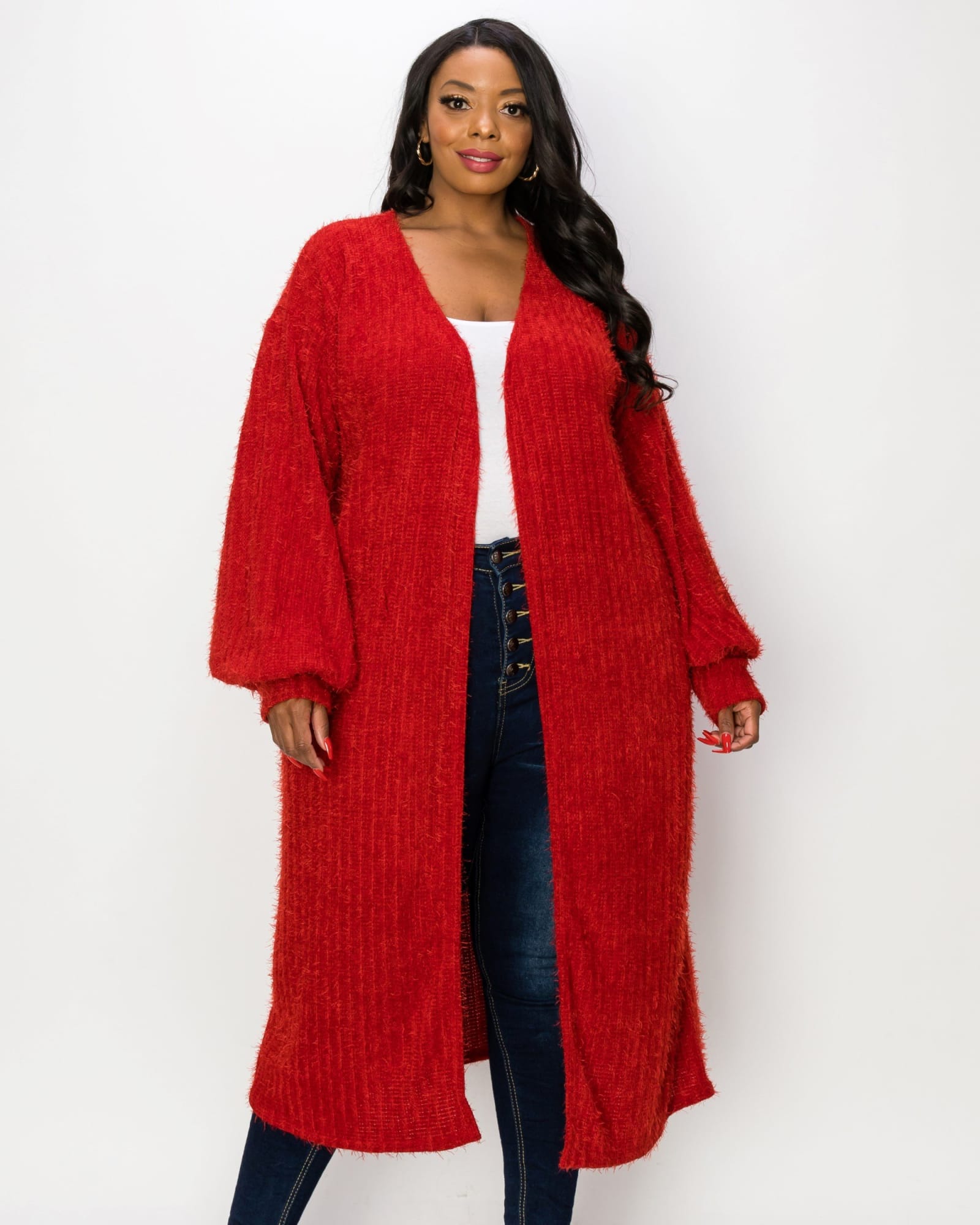 Plus Size Red Cardigan