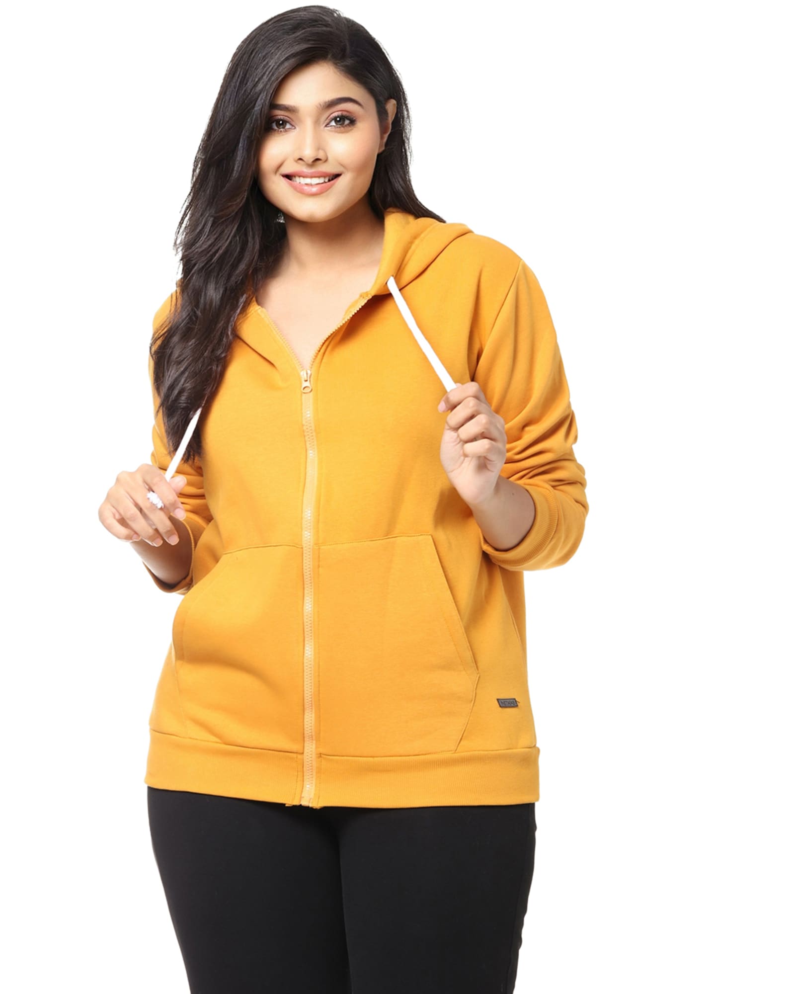 Solid Hooded Sweatshirt- With Zipper | Yellow