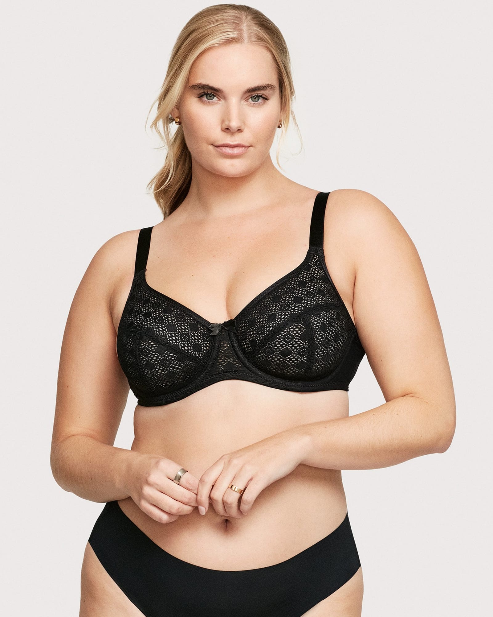 Oola Soft Mesh Padded Plunge Front Fastening Bra - Black