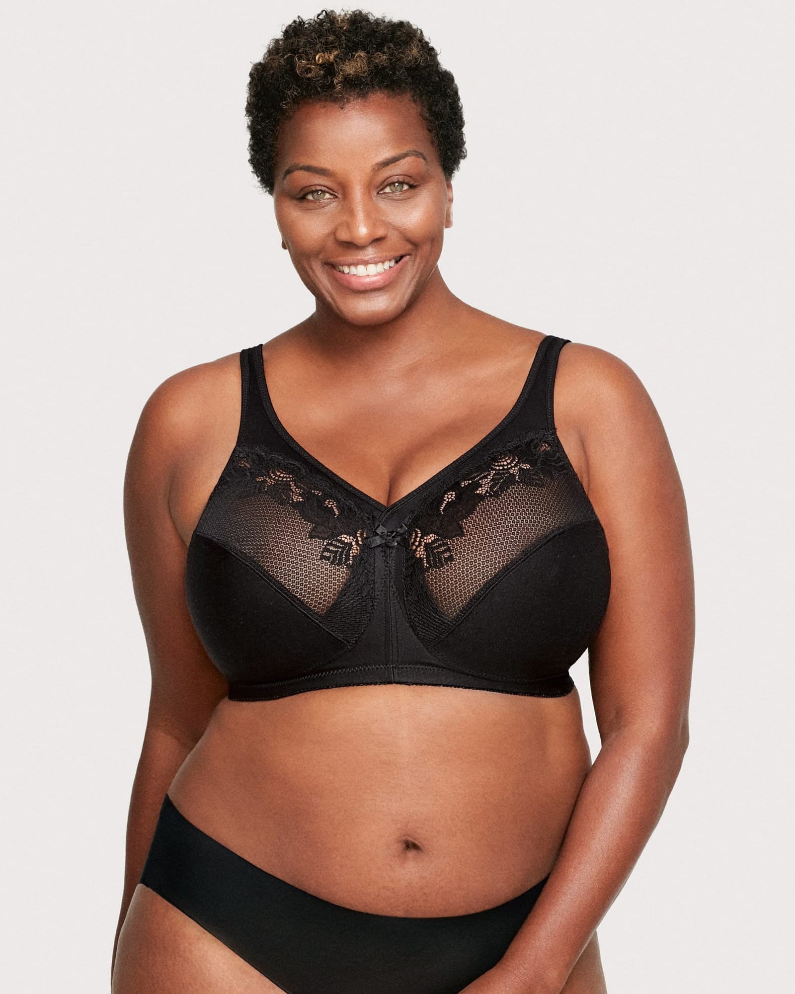 Black lace firm support bra cup D-S plus size big boobs BBW sexy full  figure 