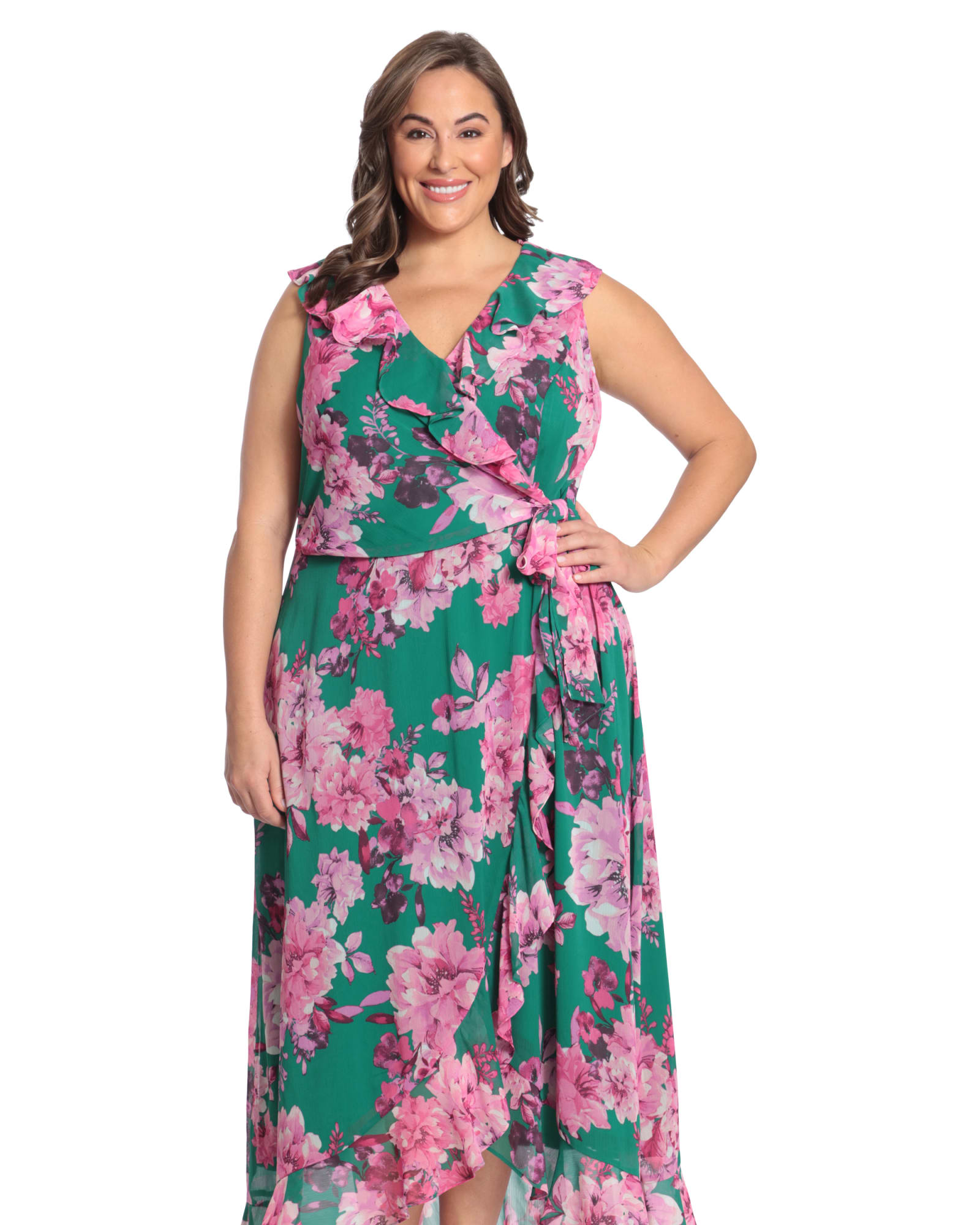 SHEIN Plus Asymmetric Ruffle Hem Botanical Wrap Dress  Best plus size  dresses, Plus size fall fashion, Plus size outfits