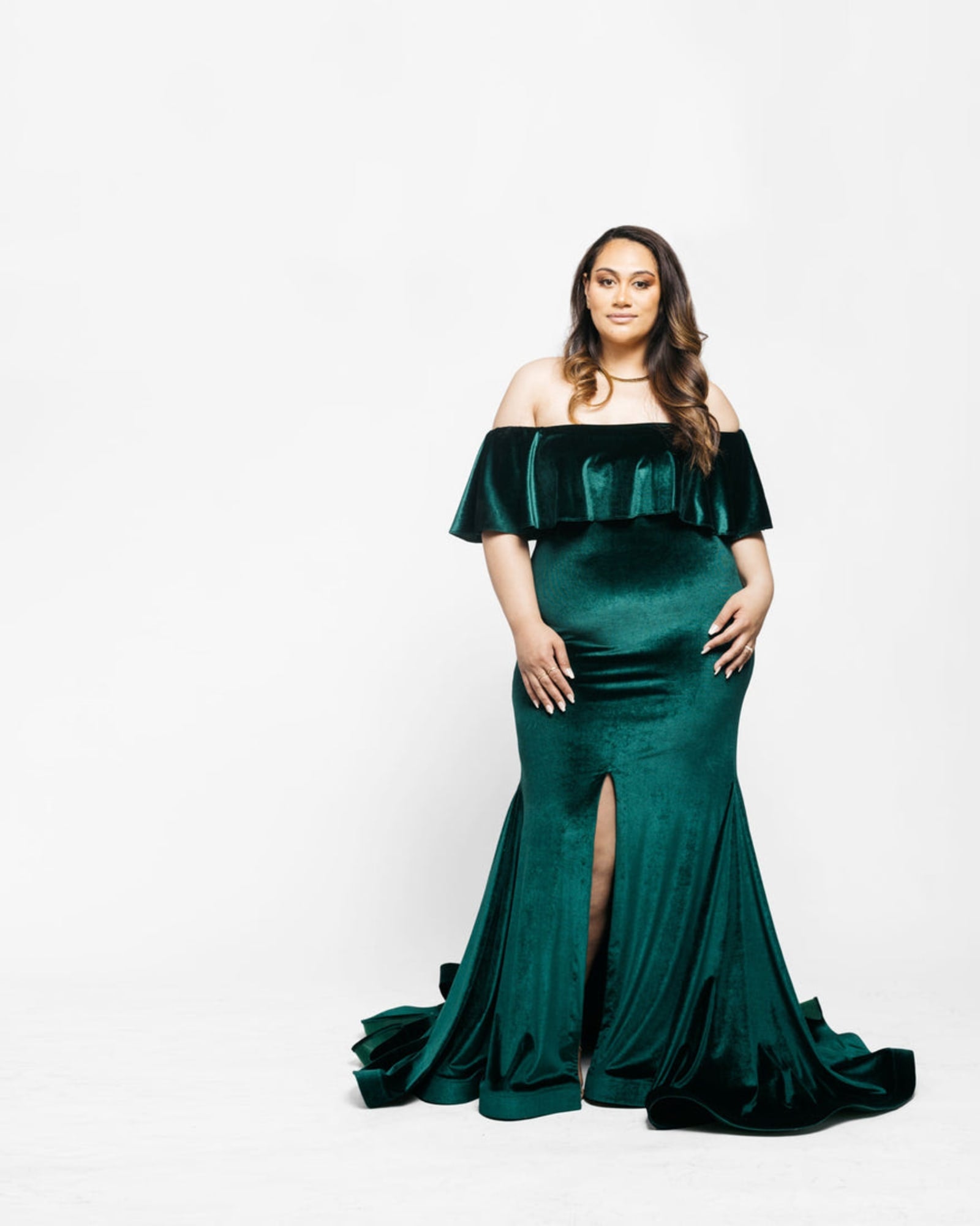 Plus Size Off The Shoulder With Slit  Gown