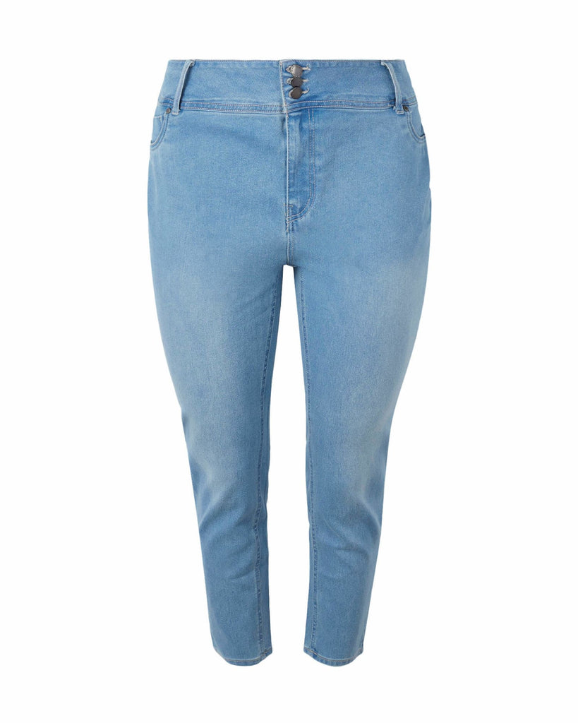 Wendy Triple Button Skinny Jean | Light Wash With Sand Blasted