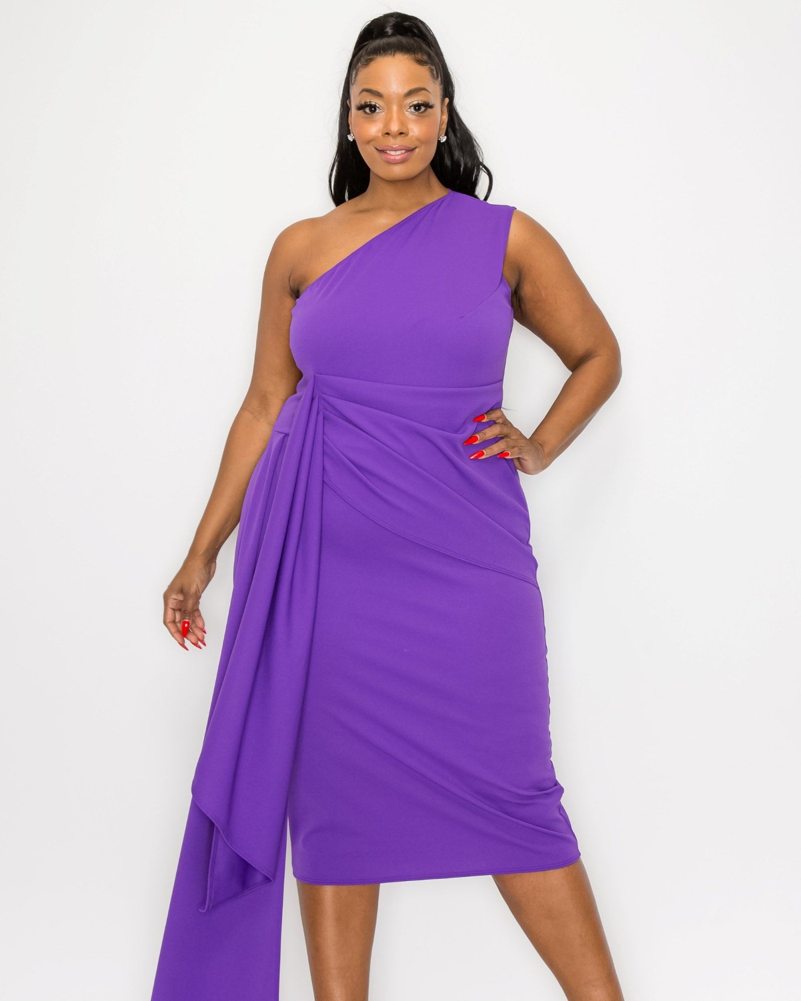Esme Front Draped Sash Dress | Purple