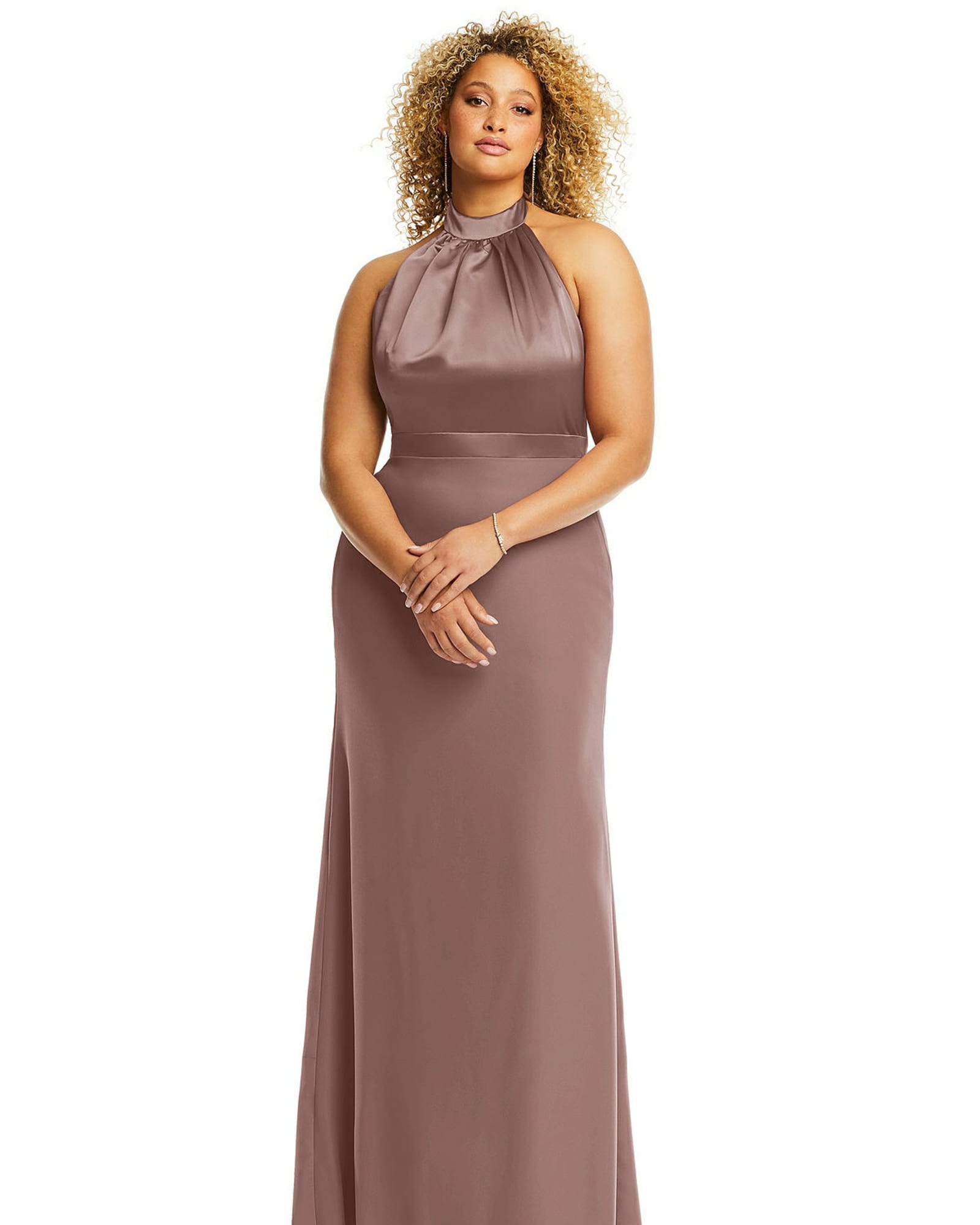 High-Neck Open-Back Maxi Dress with Scarf Tie | Sienna