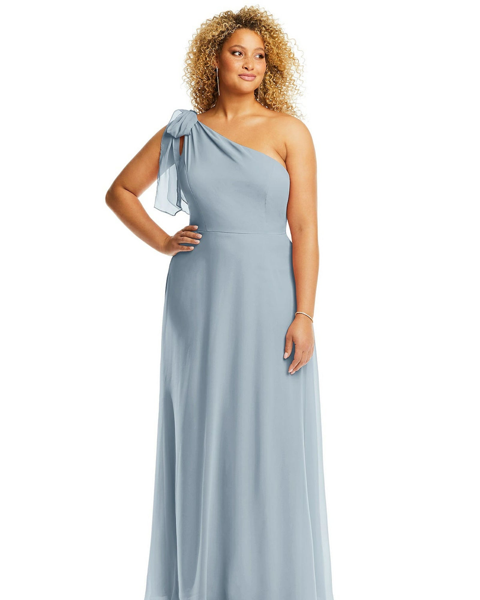Draped One-Shoulder Maxi Dress with Scarf Bow | Mist