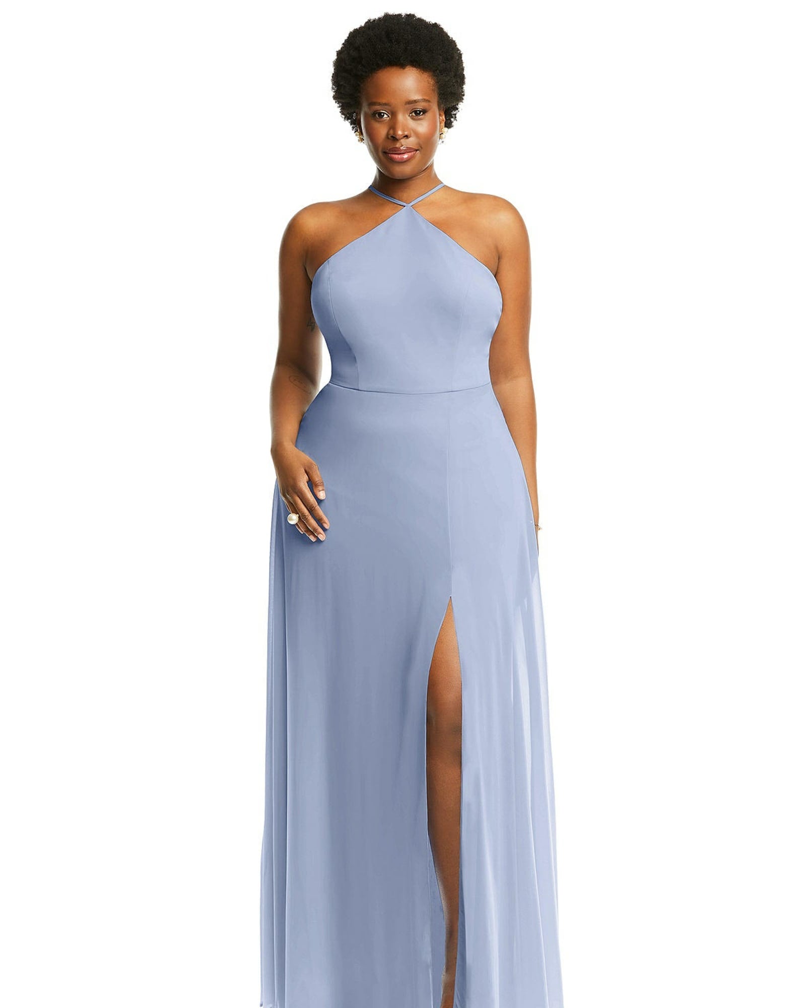 Diamond Halter Maxi Dress with Adjustable Straps | Sky Blue