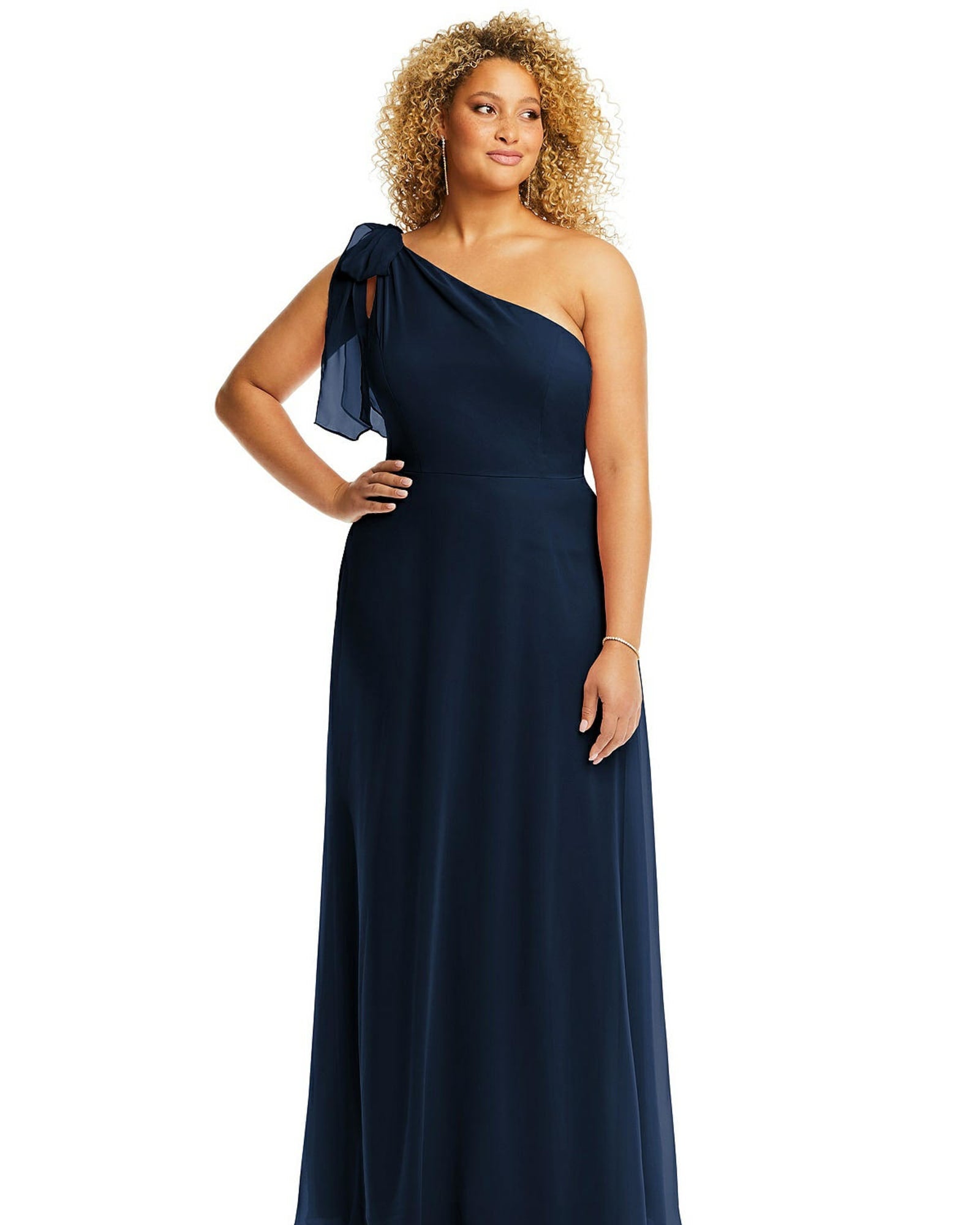 Draped One-Shoulder Maxi Dress with Scarf Bow | Midnight Navy