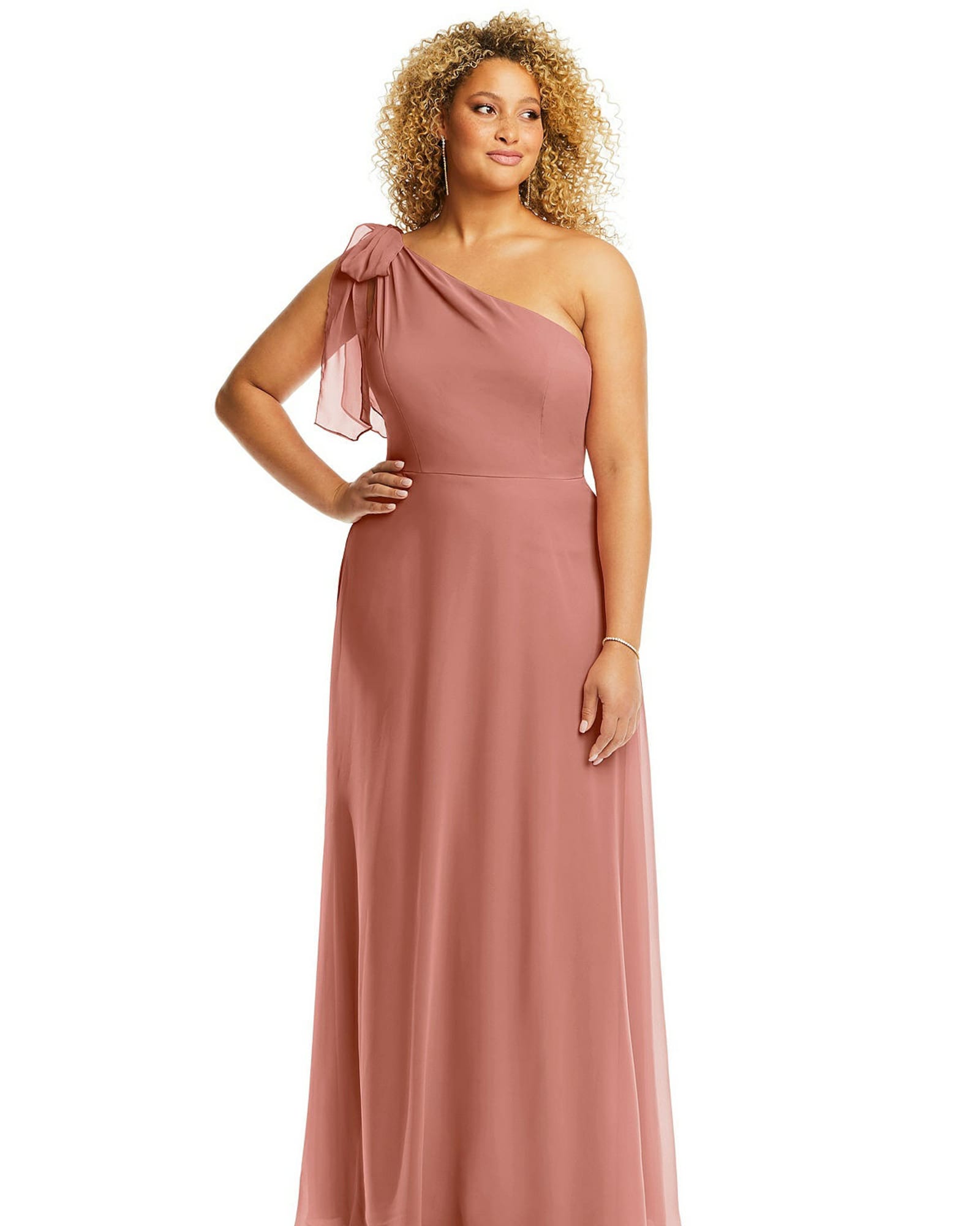 Draped One-Shoulder Maxi Dress with Scarf Bow | Desert Rose
