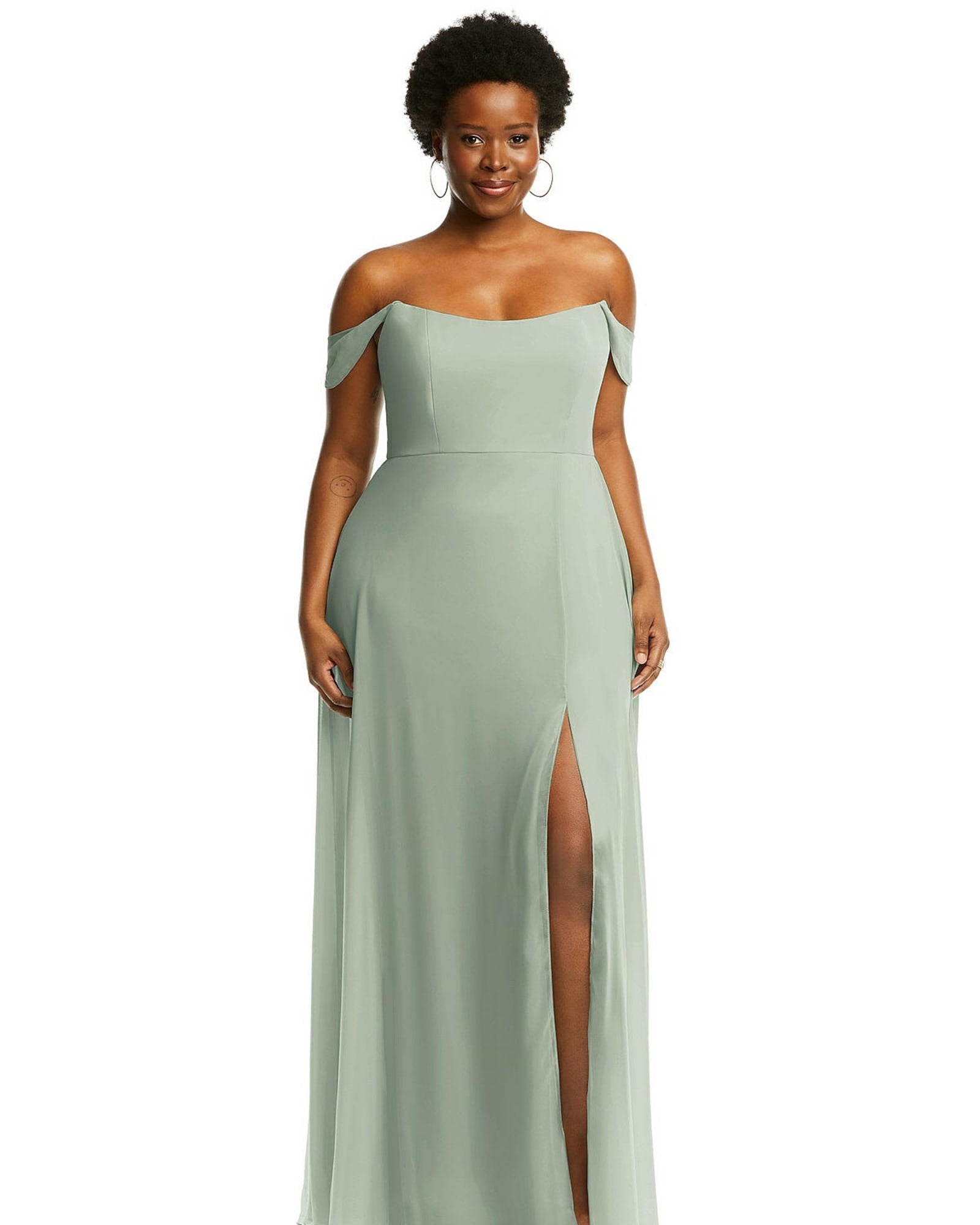 Off-the-Shoulder Basque Neck Maxi Dress with Flounce Sleeves | Willow Green