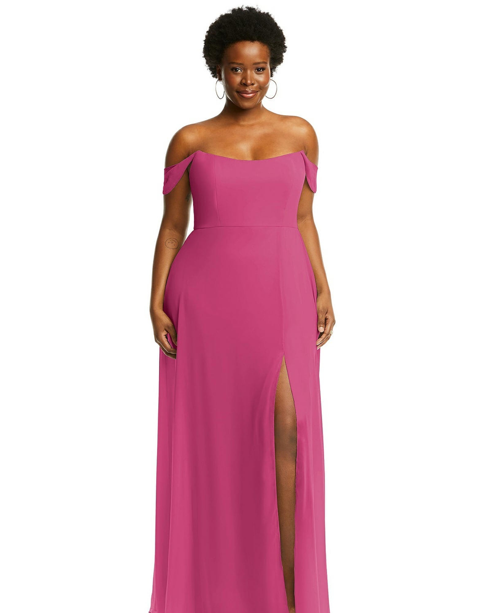 Off-the-Shoulder Basque Neck Maxi Dress with Flounce Sleeves | Tea Rose
