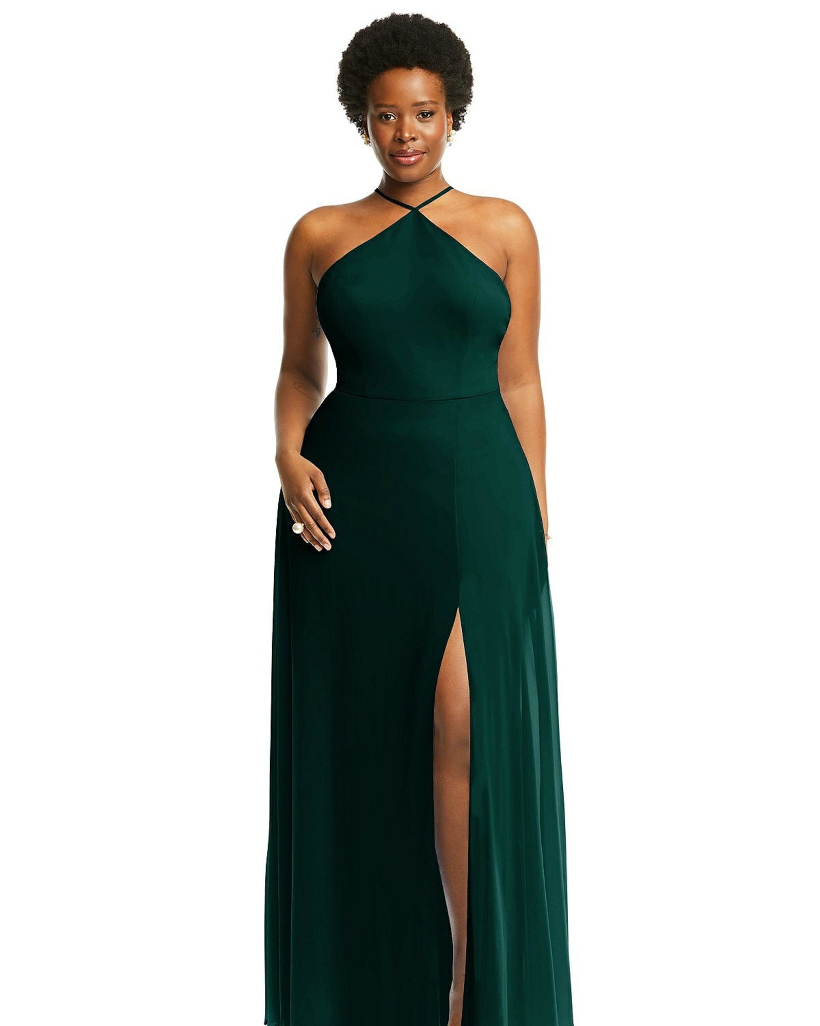 Diamond Halter Maxi Dress with Adjustable Straps | Evergreen