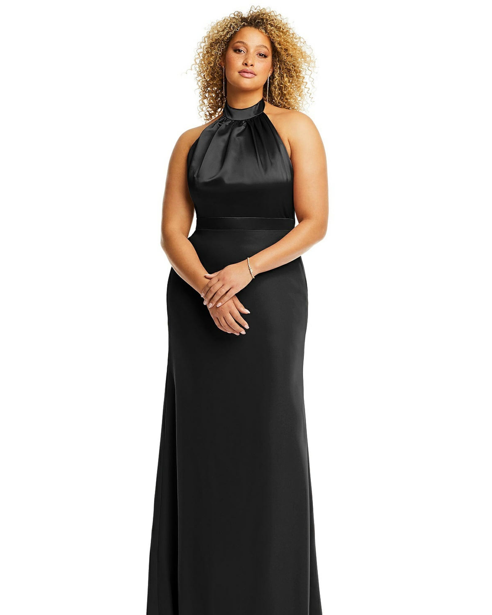 High-Neck Open-Back Maxi Dress with Scarf Tie | Black