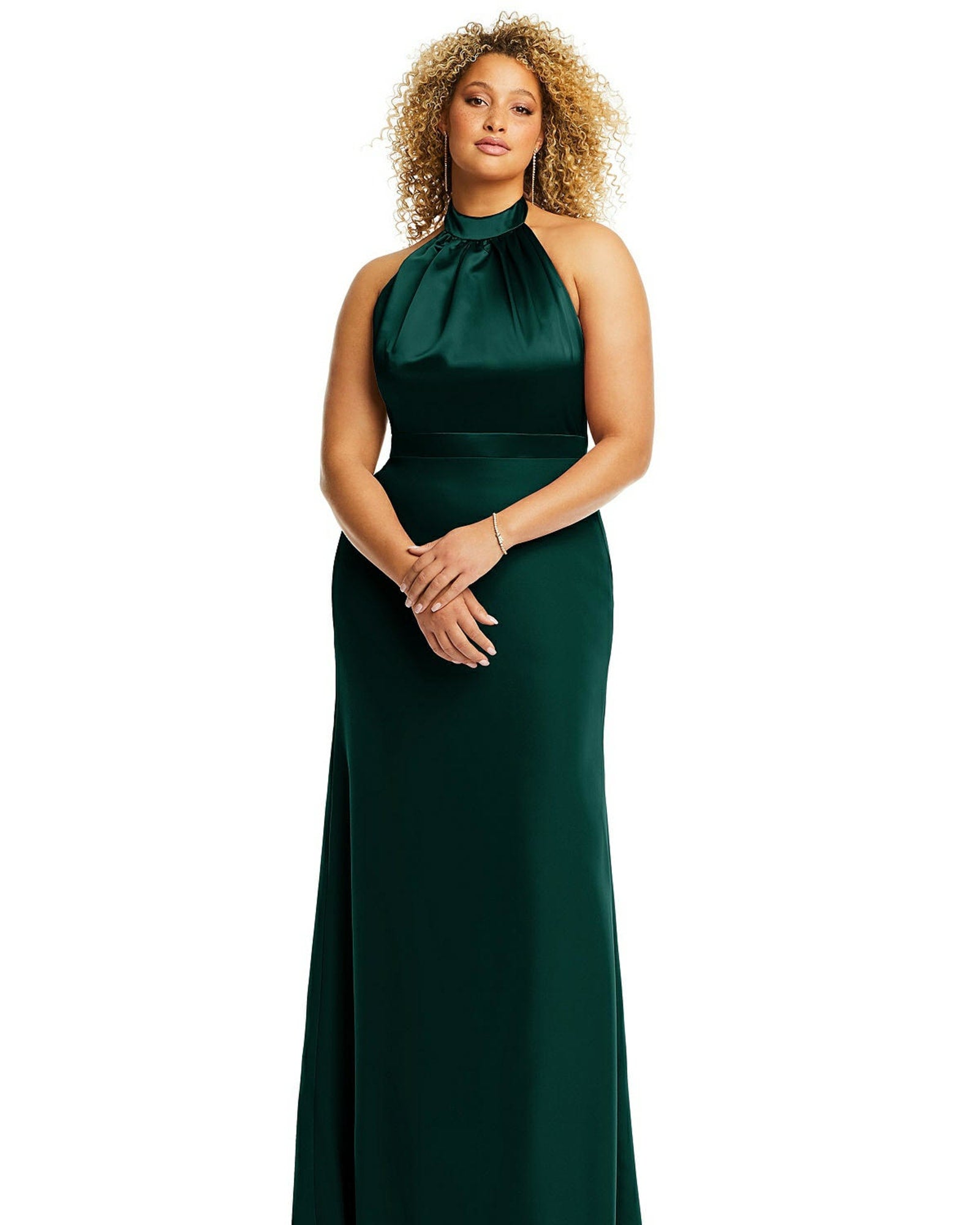 High-Neck Open-Back Maxi Dress with Scarf Tie | Evergreen