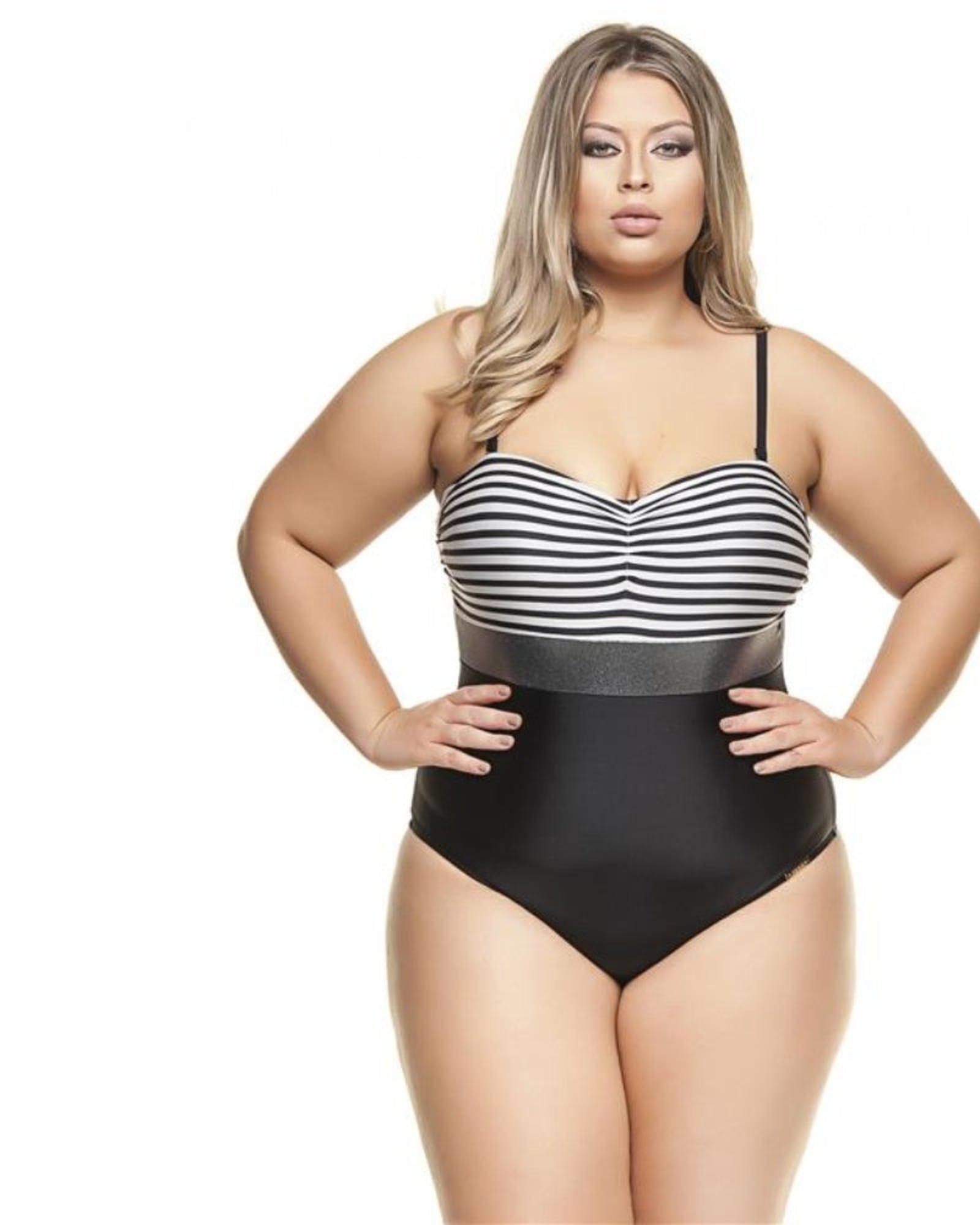 Coloured Strapless Swimsuit | Black & Silver Stripe