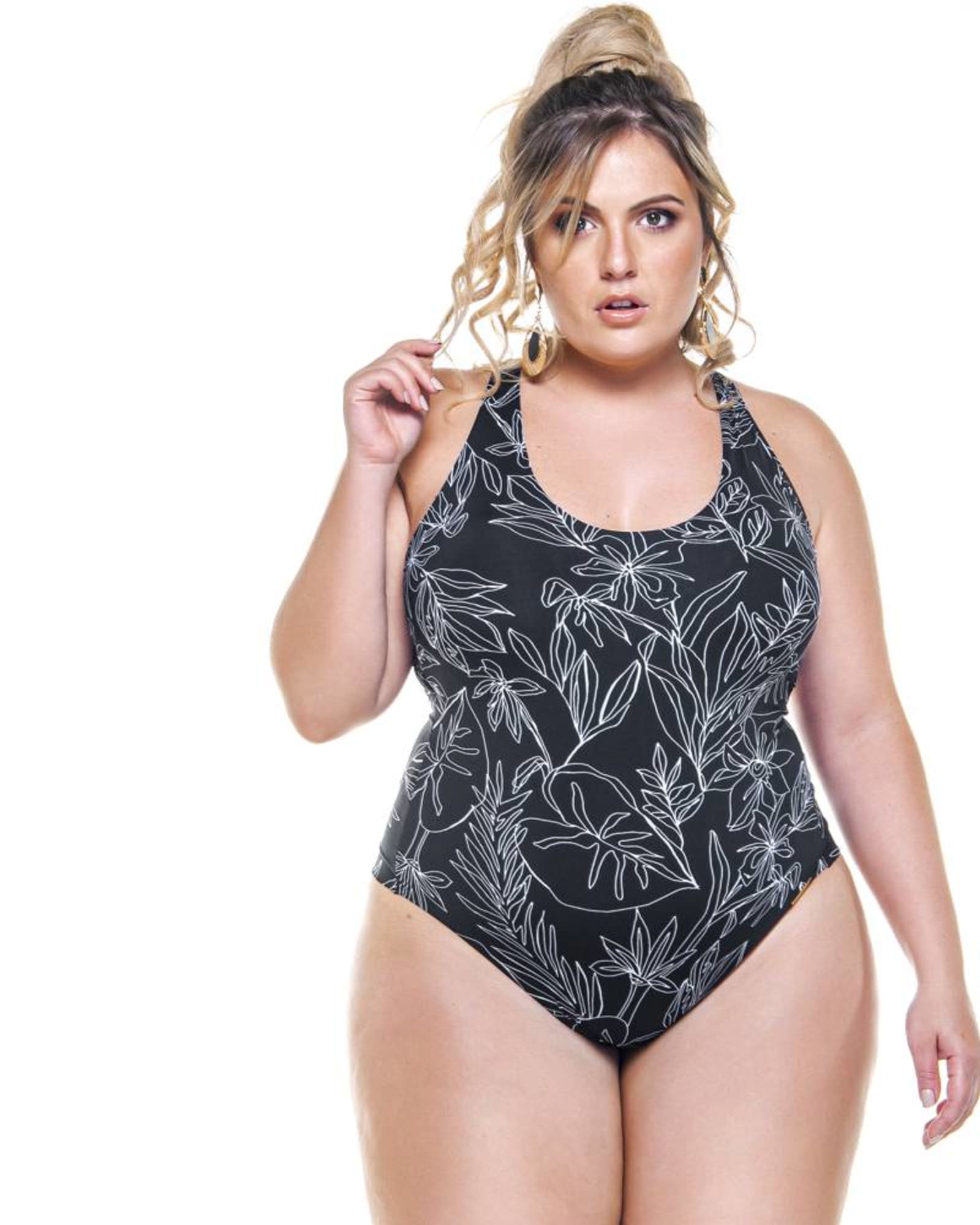 Cupped Bodysuit In Black And White Floral Print | black and white floral