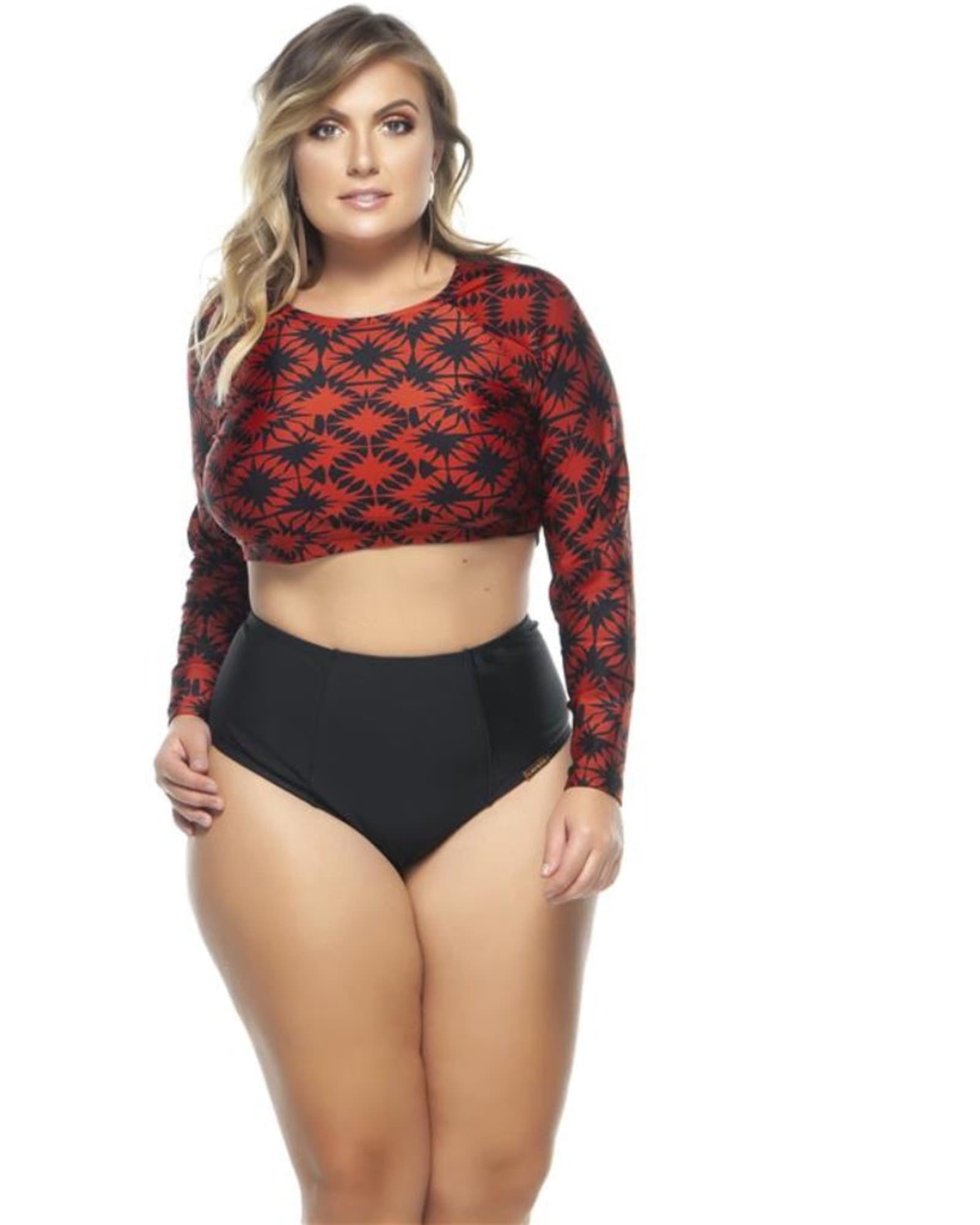 Unique Vintage Plus Size Black Mesh Sleeved Torrey Swimsuit