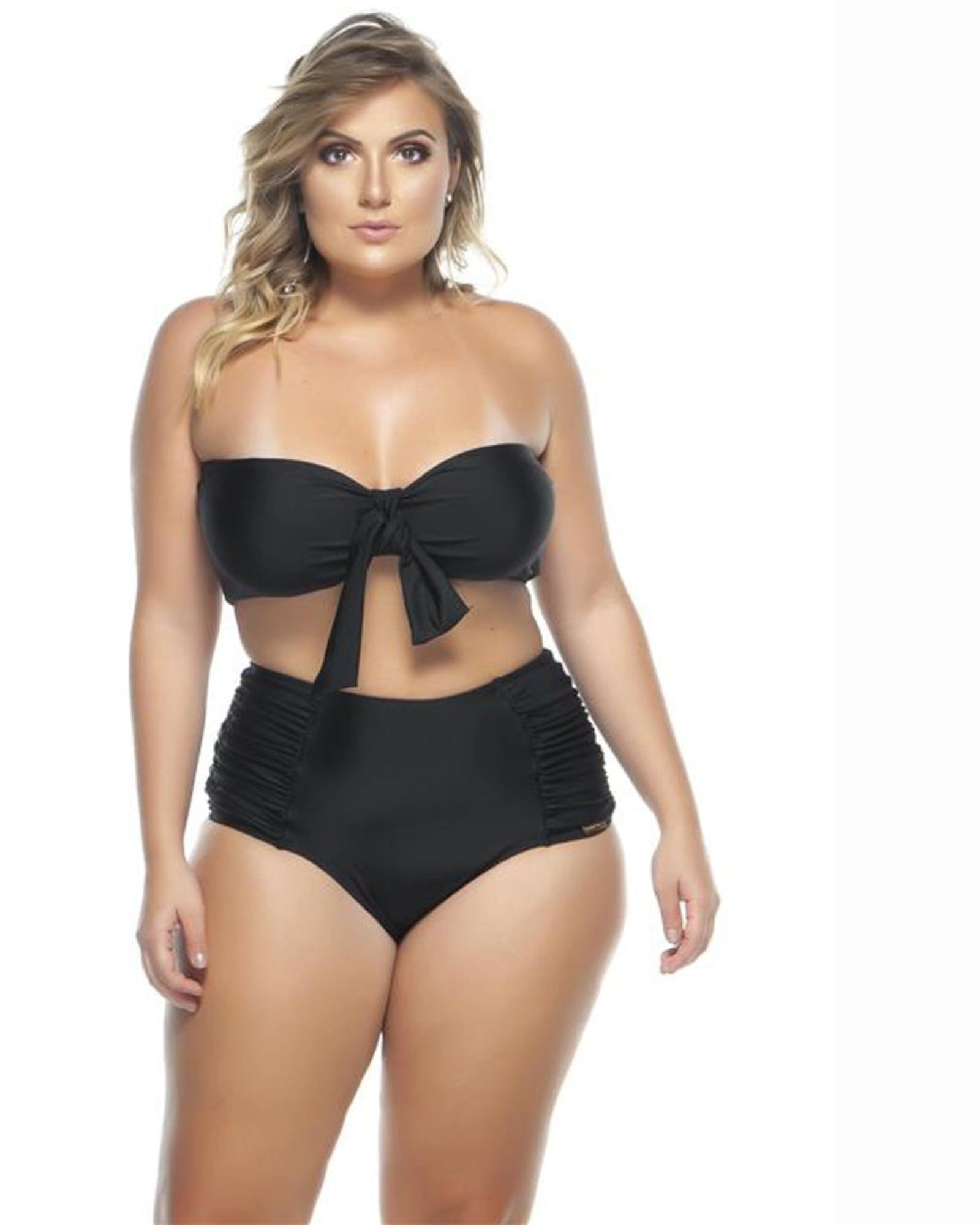 High Waisted  Side Draped Bikini Bottom | Black