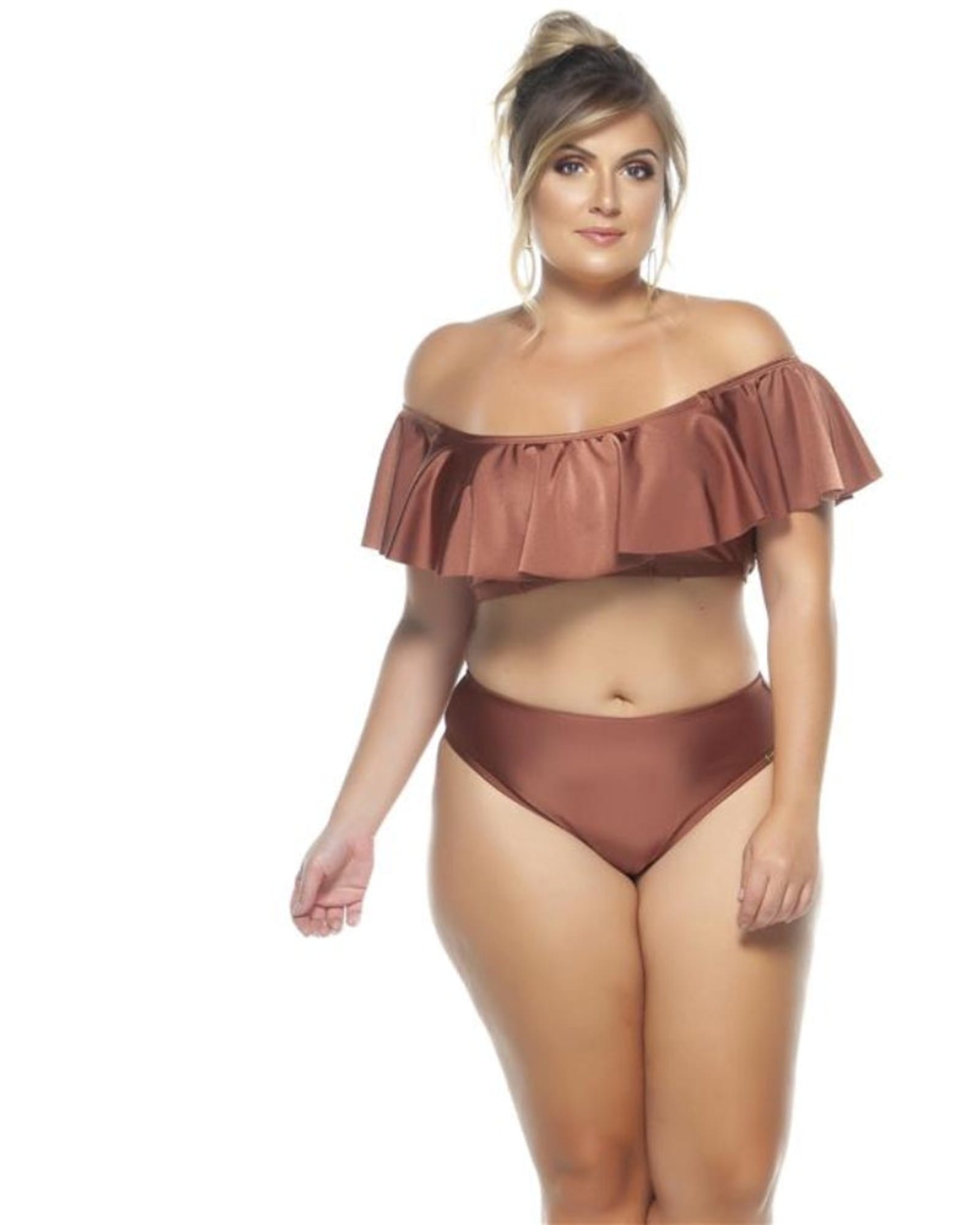Ruffled Off Shoulder Bikini Top | Copper