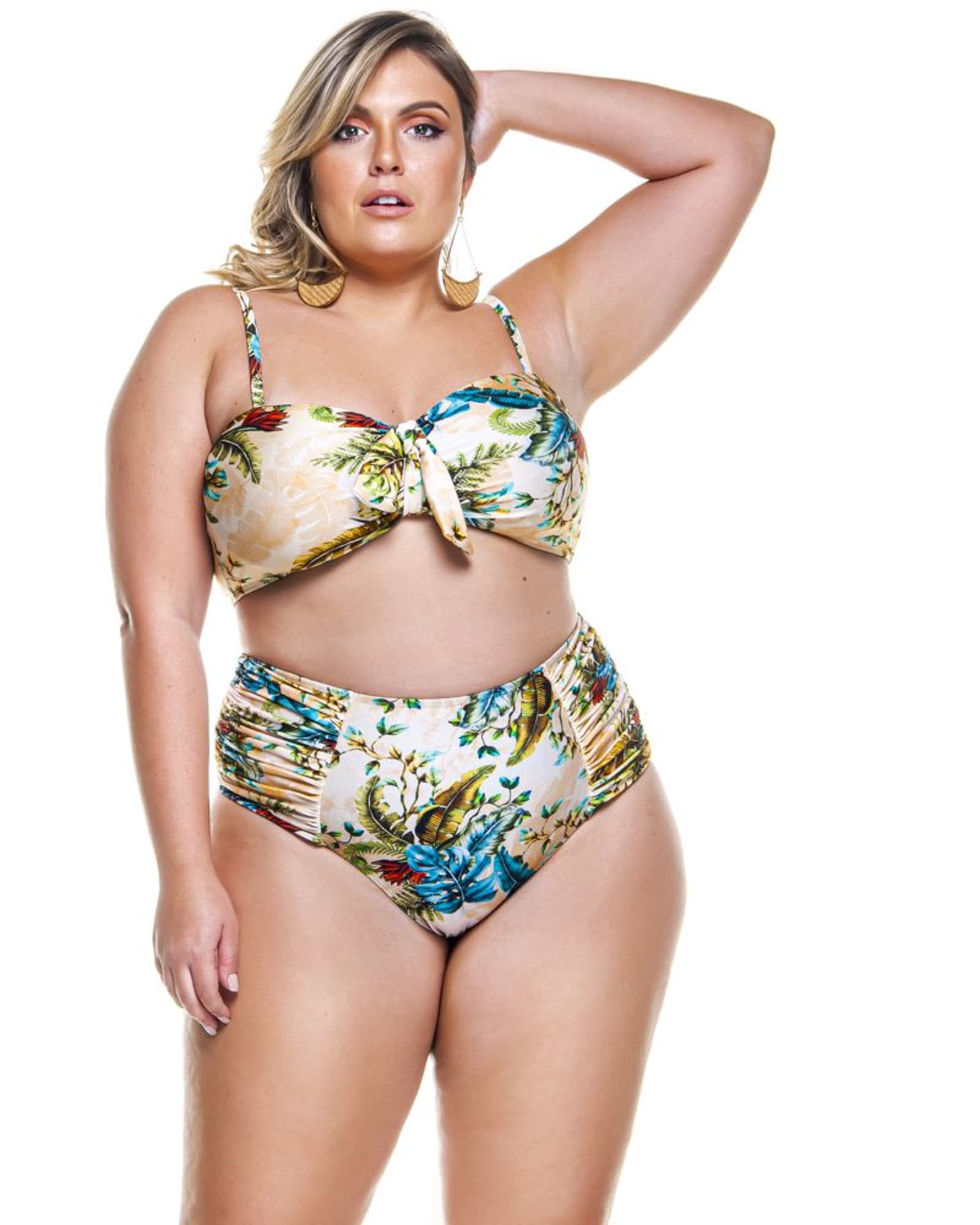 Plus Size Padded Bandeau Bikini Top With Tie Detailing