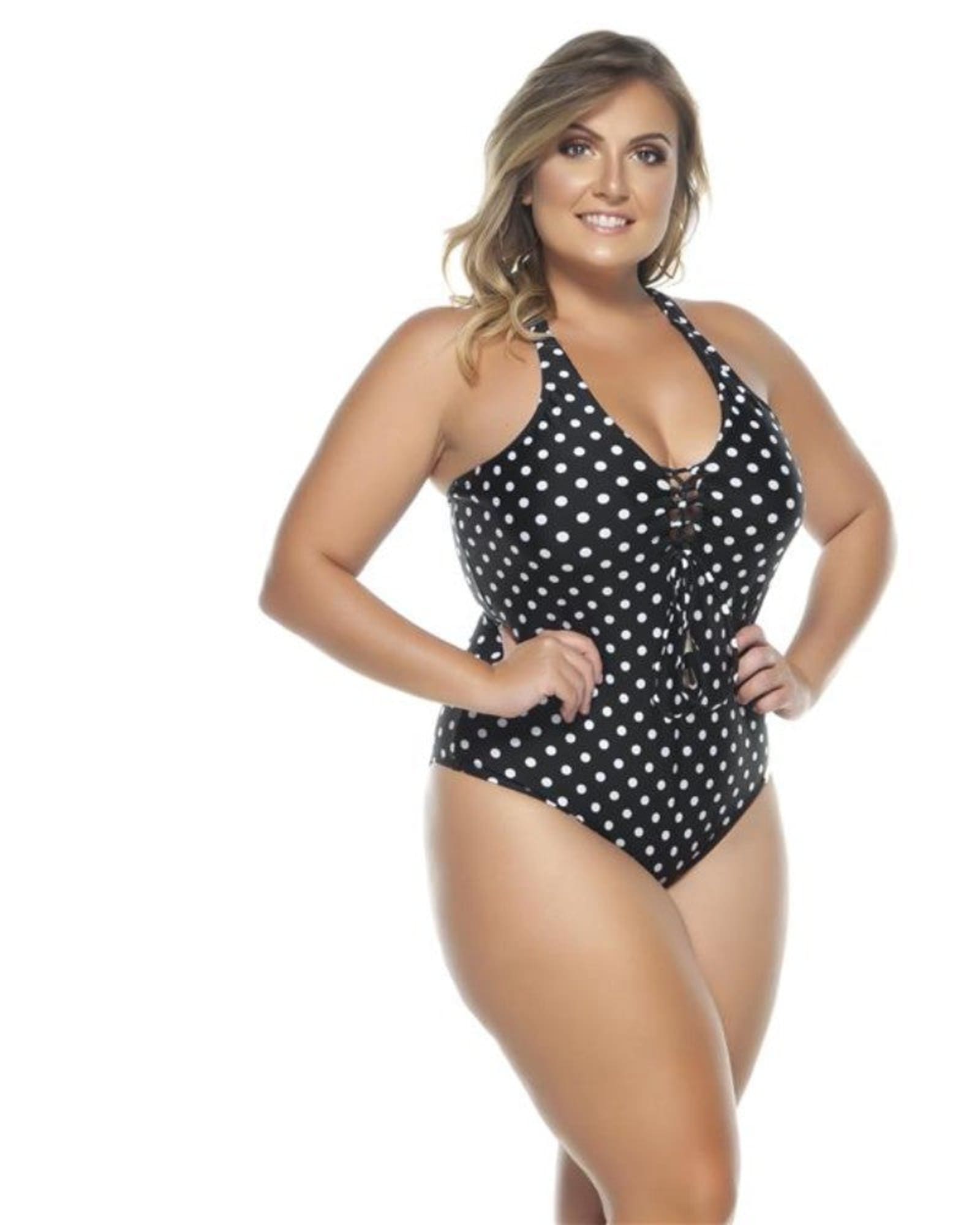 Padded Swimsuit With Crisscross Detailing In The Neckline in Black & White | Black & White Dot