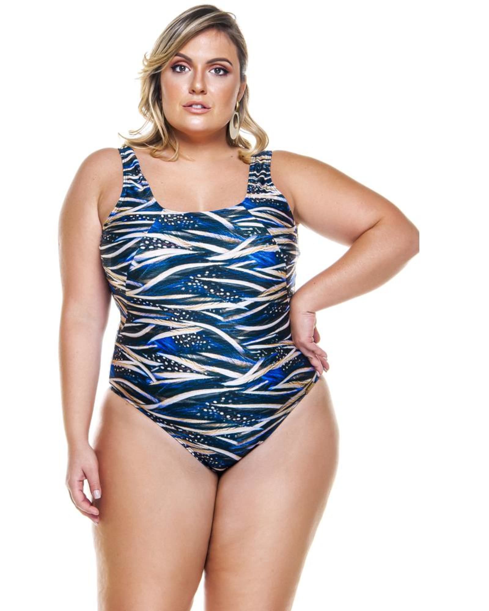 Square Padded Swimsuit | Blue Feathers