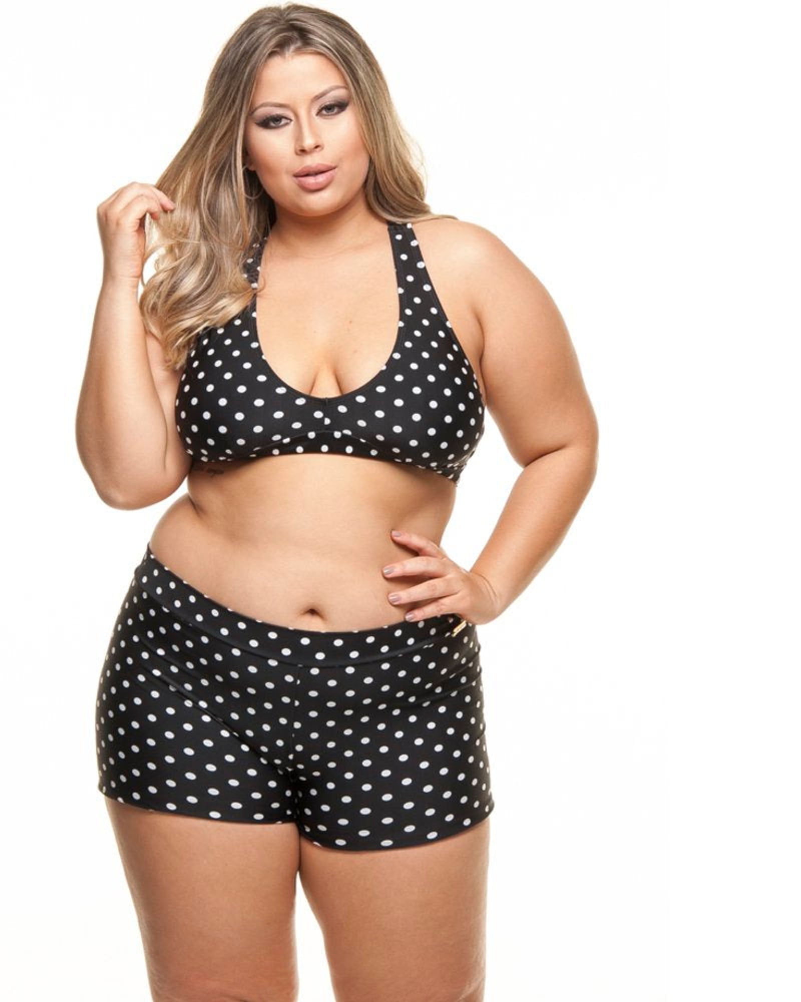 T Back Bikini Top | Black & White Dot