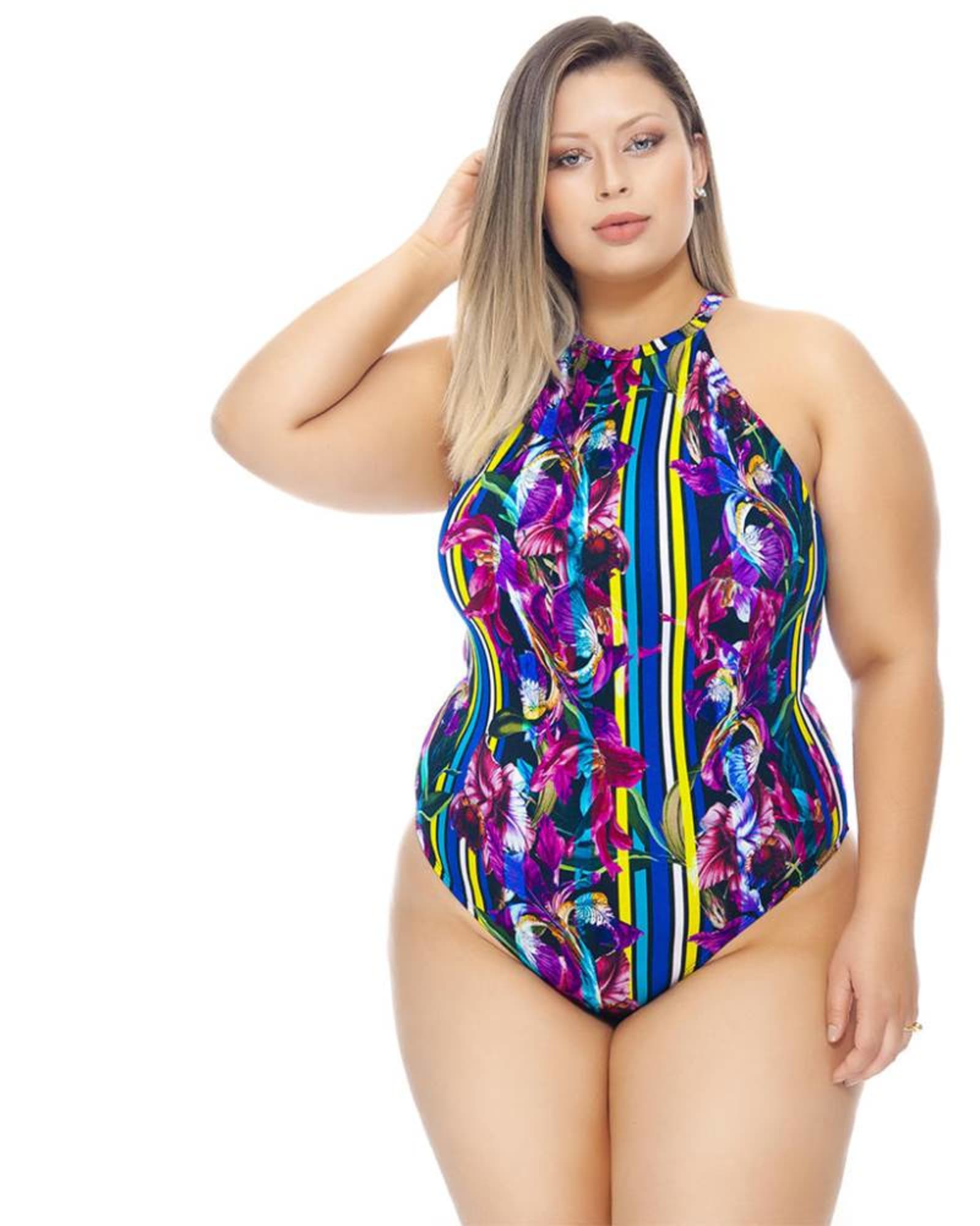 Swimsuit With Choker And Padded Cups | Purple