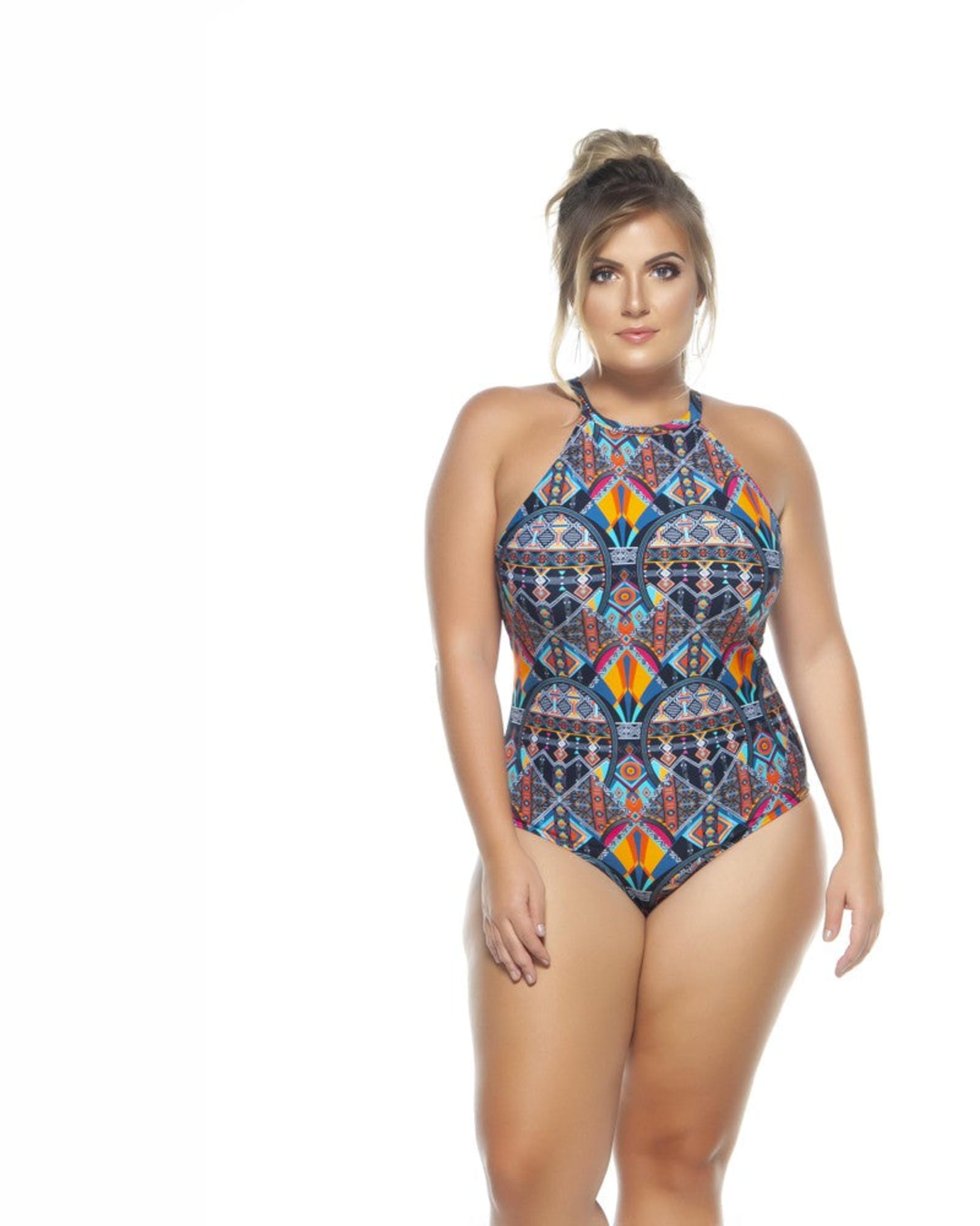 Swimsuit With Choker And Padded Cups | Multicolor