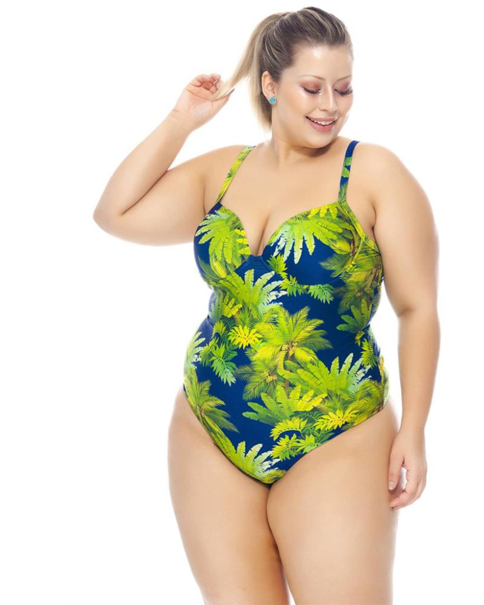 WMNS Stylish Plus Size Two Piece Swimsuits - High Waisted / Green