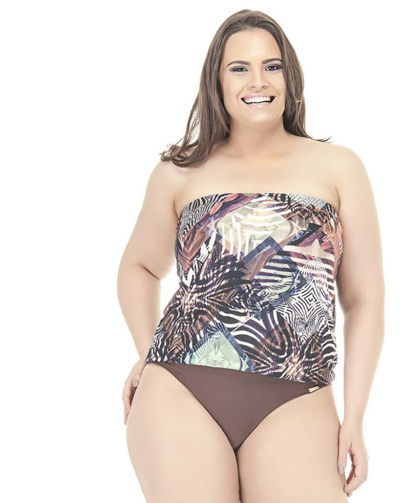 Swimsuit With Two Different Fabrics And Padded Top | Brown