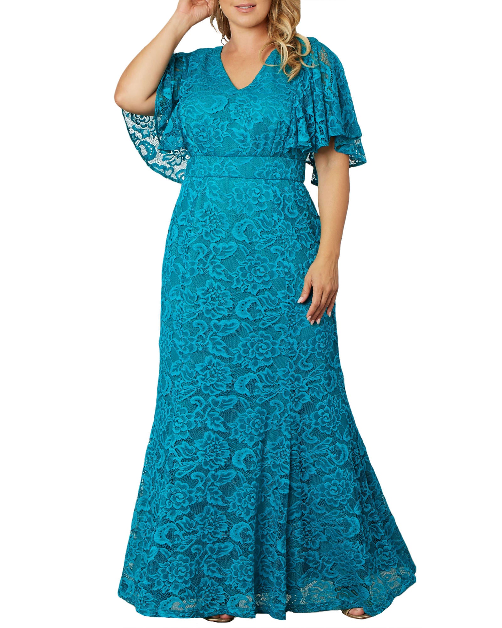 Duchess Lace Evening Gown | TEAL TOPAZ