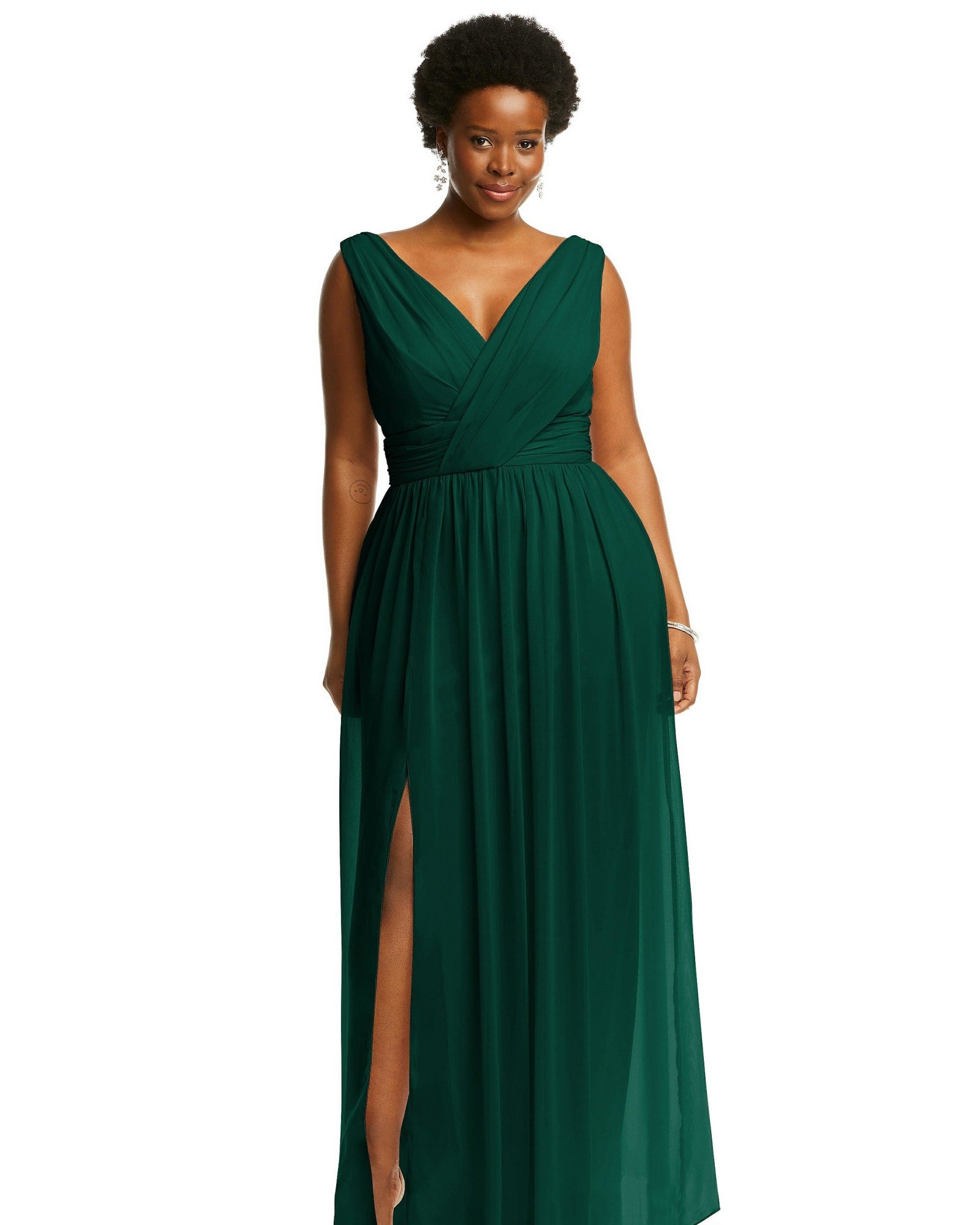 Sleeveless Draped Chiffon Maxi Dress with Front Slit | Hunter Green