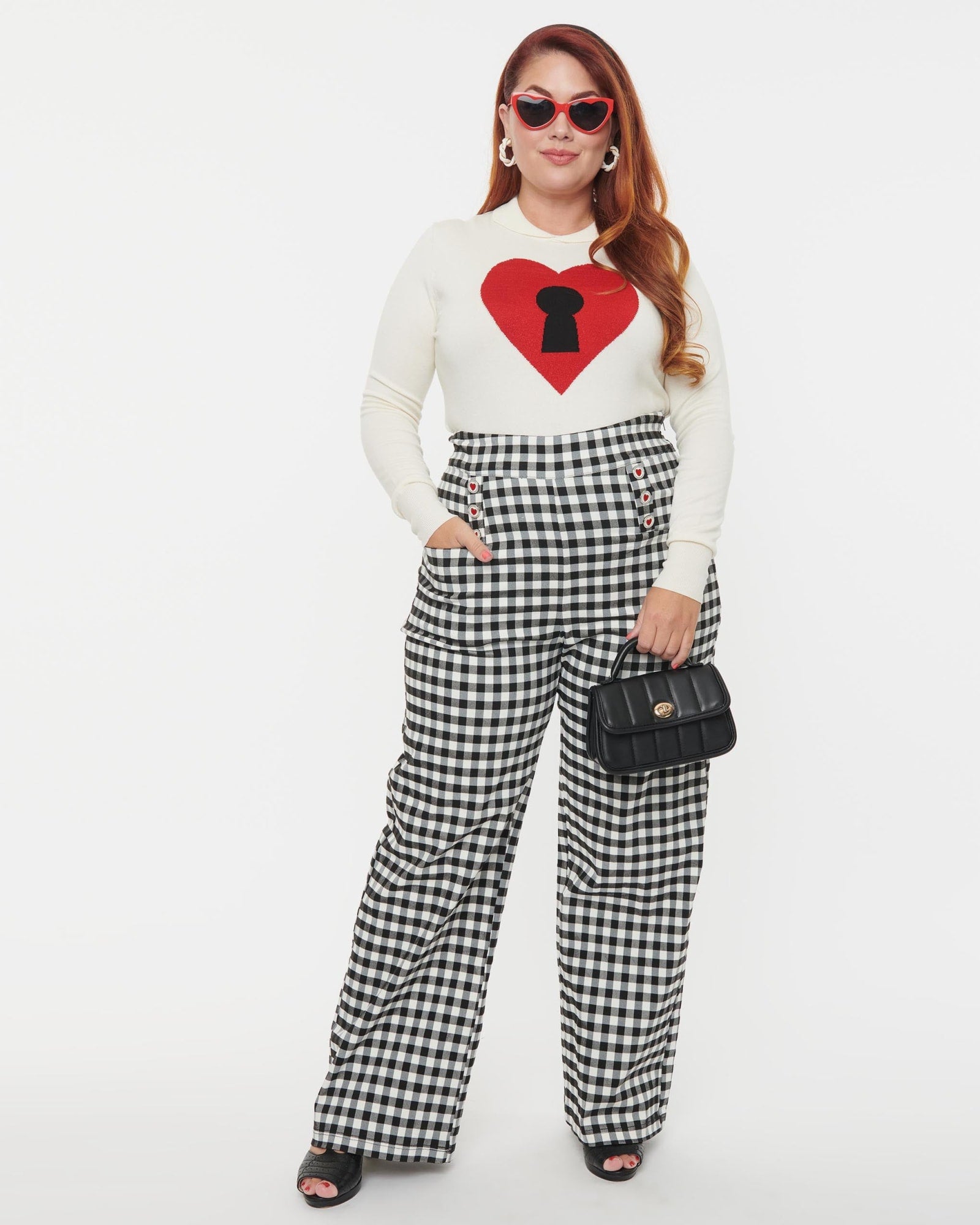 Unique Vintage Plus Size Black Gingham Ginger Pants | Black Gingham