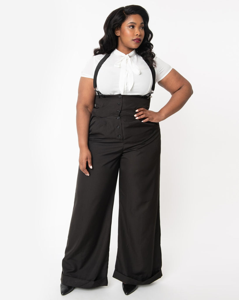 Unique Vintage Plus Size Black Thelma Suspender Pants | Black