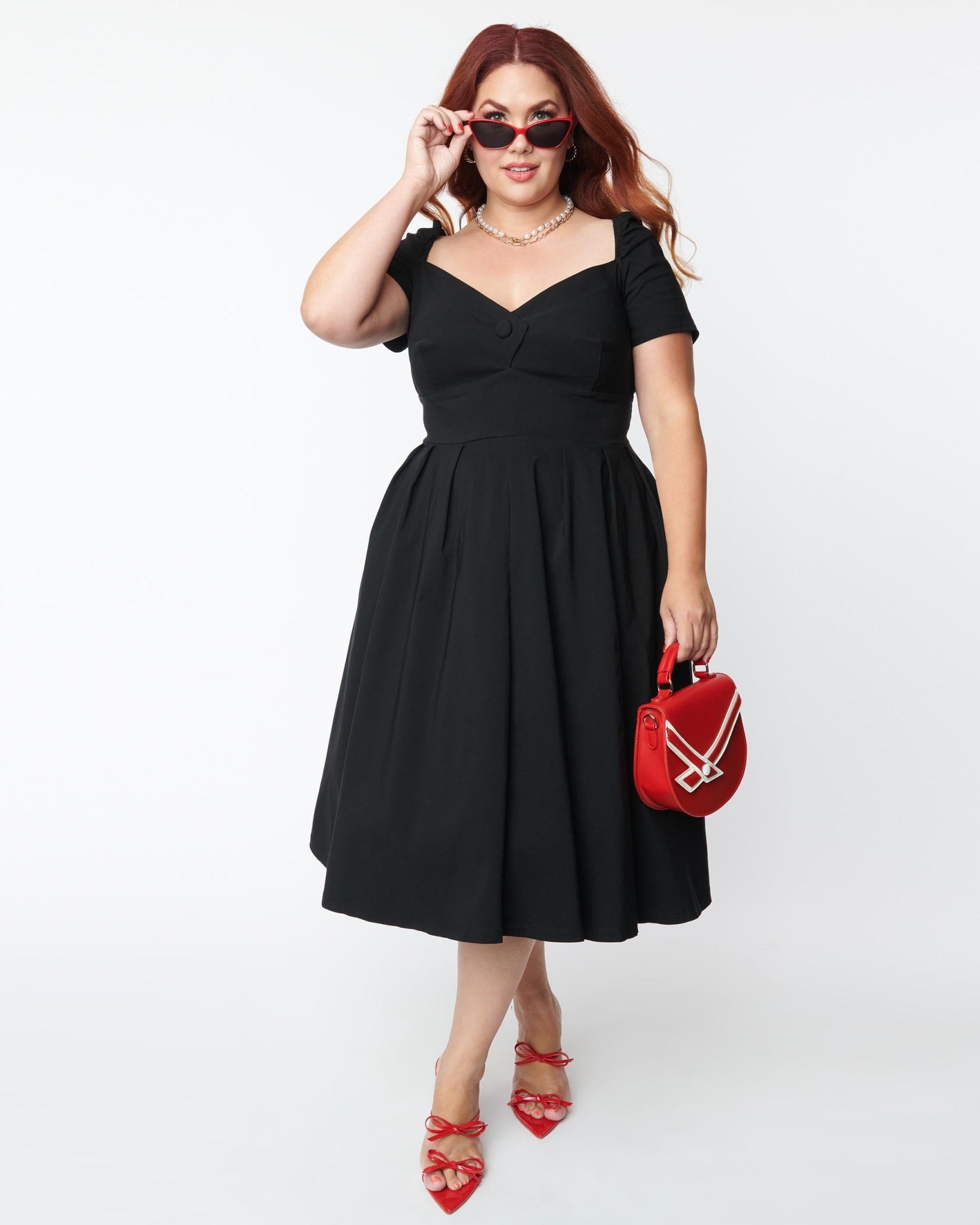 Unique Vintage Plus Size Black Sweetheart Midge Swing Dress | Black