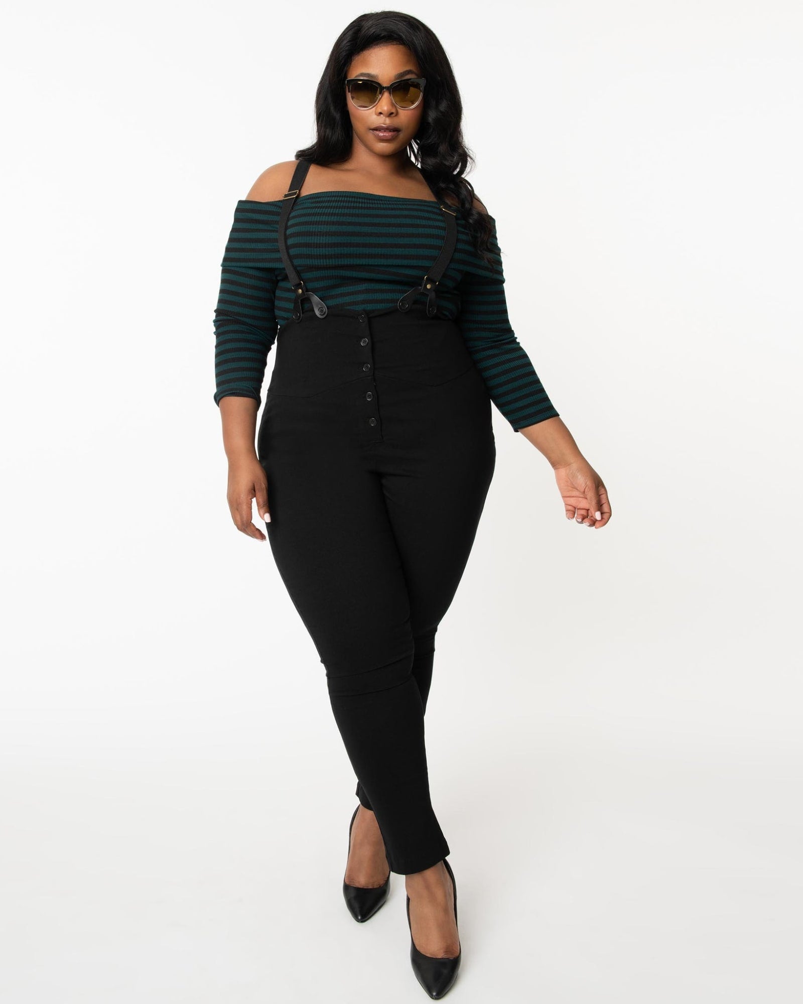 Plus Size Black Suspender Pants