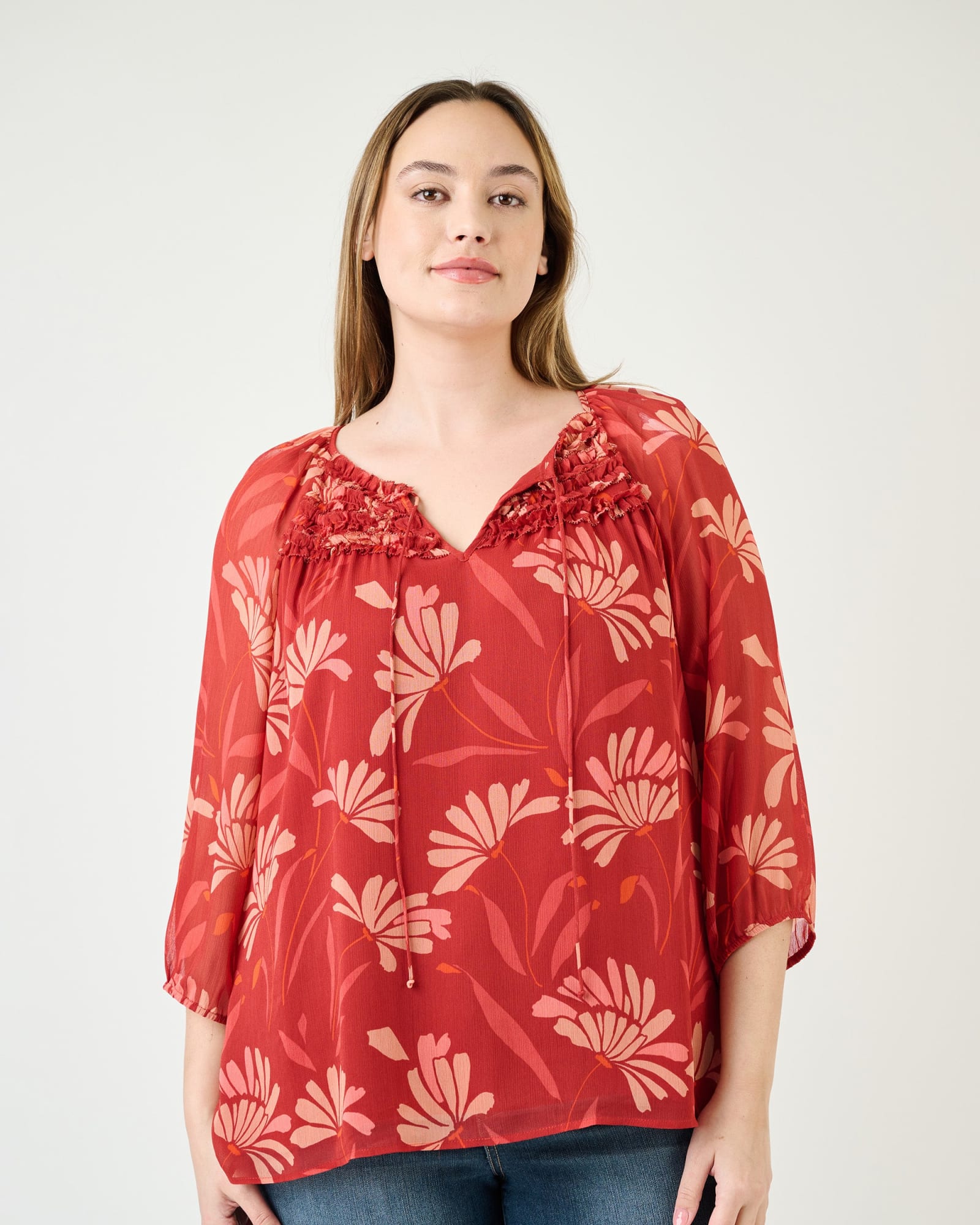 Adalee 3/4 Sleeve Floral Top | N681 Wine