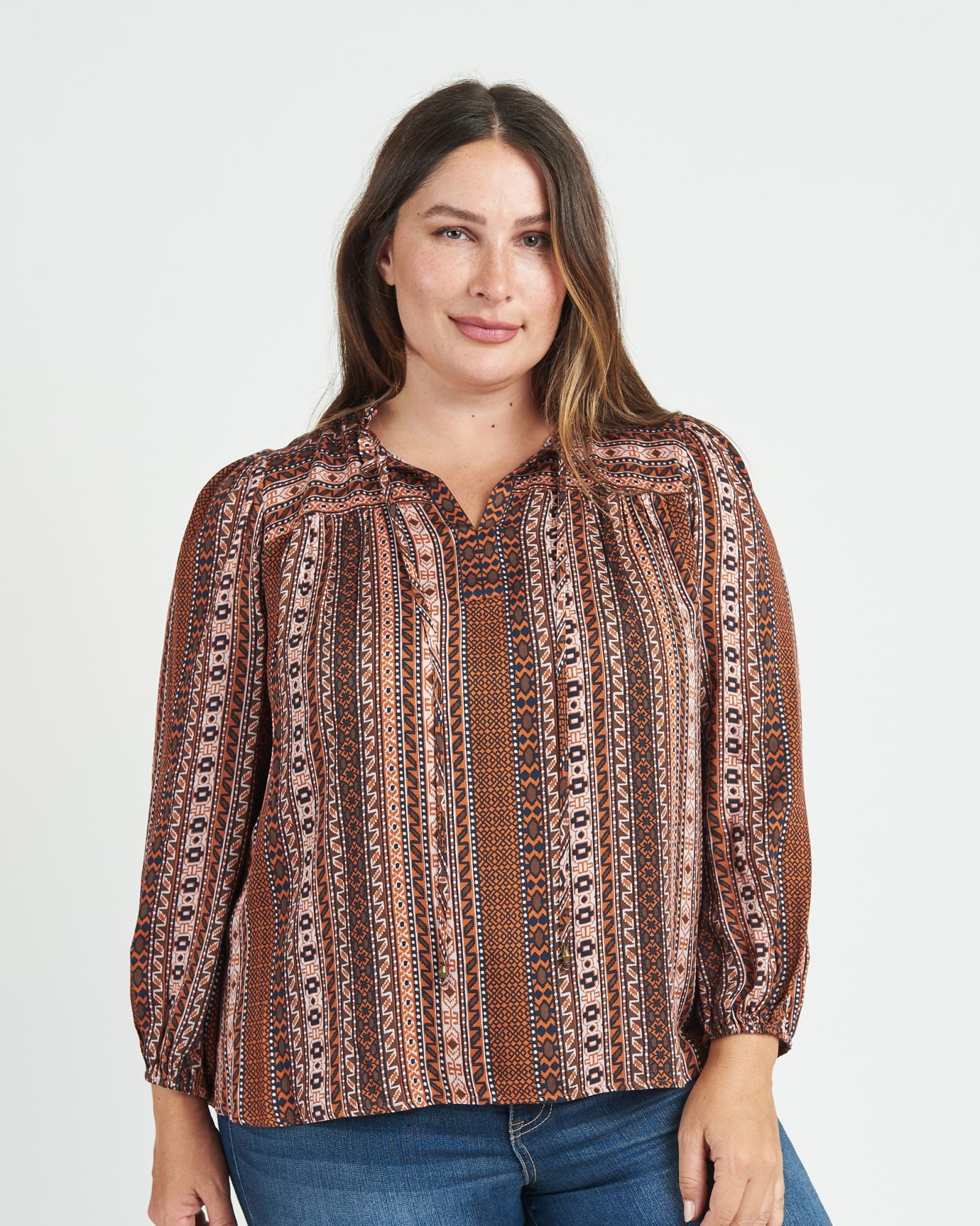 Plus Size Woven V Neck Long Sleeves Cold Shoulder Ruffled