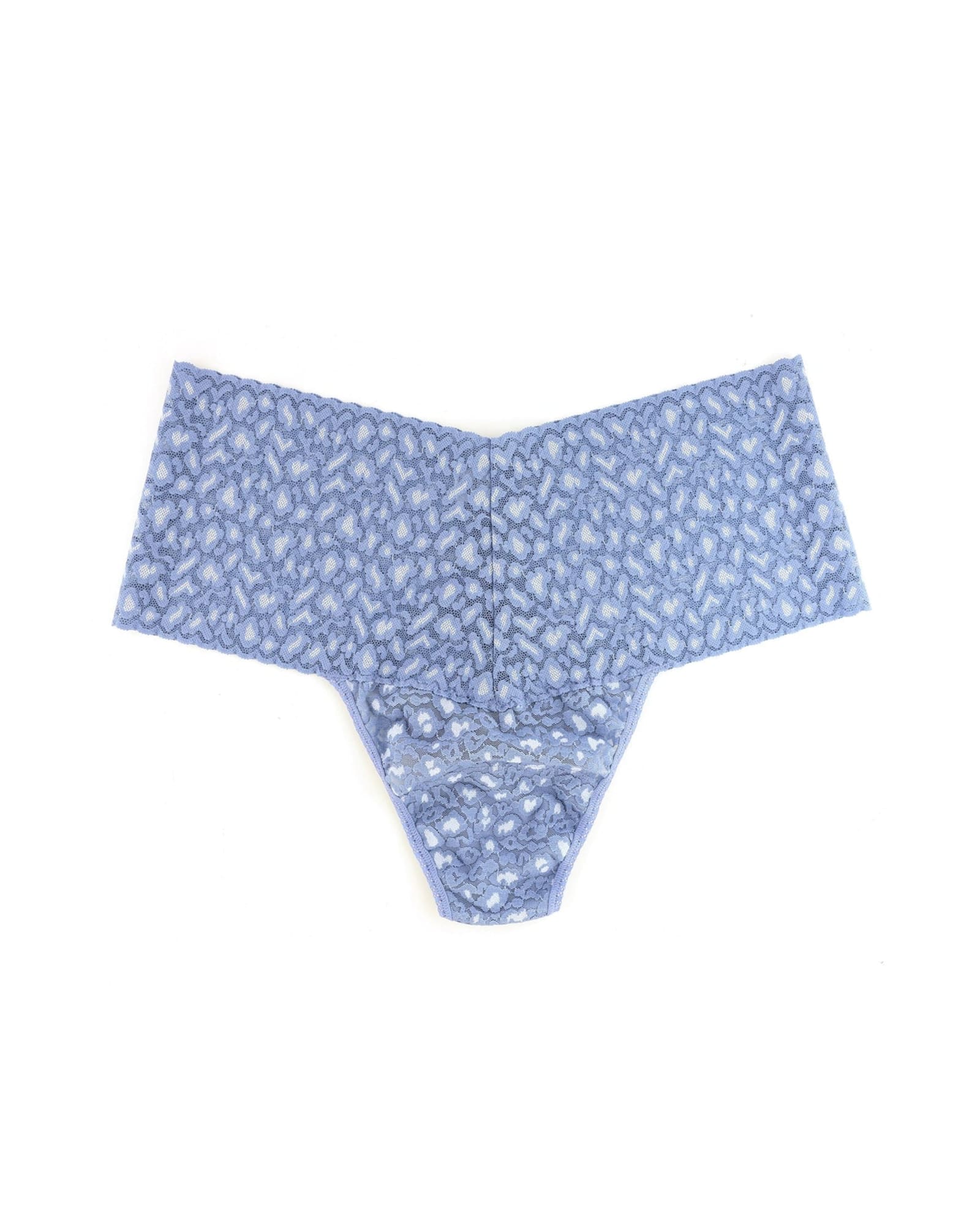 Microfiber and Wide Lace Band Thong Panty - Midnight blue