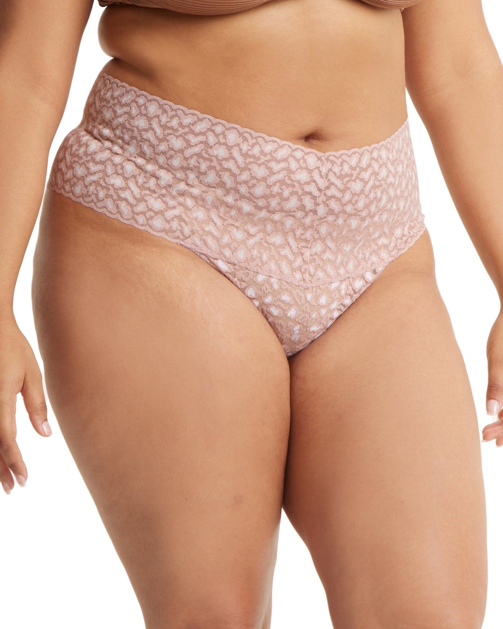 CROSS-DYED LEOPARD RETRO LACE PLUS THONG | DRWH-DESERT ROSE/WHITE
